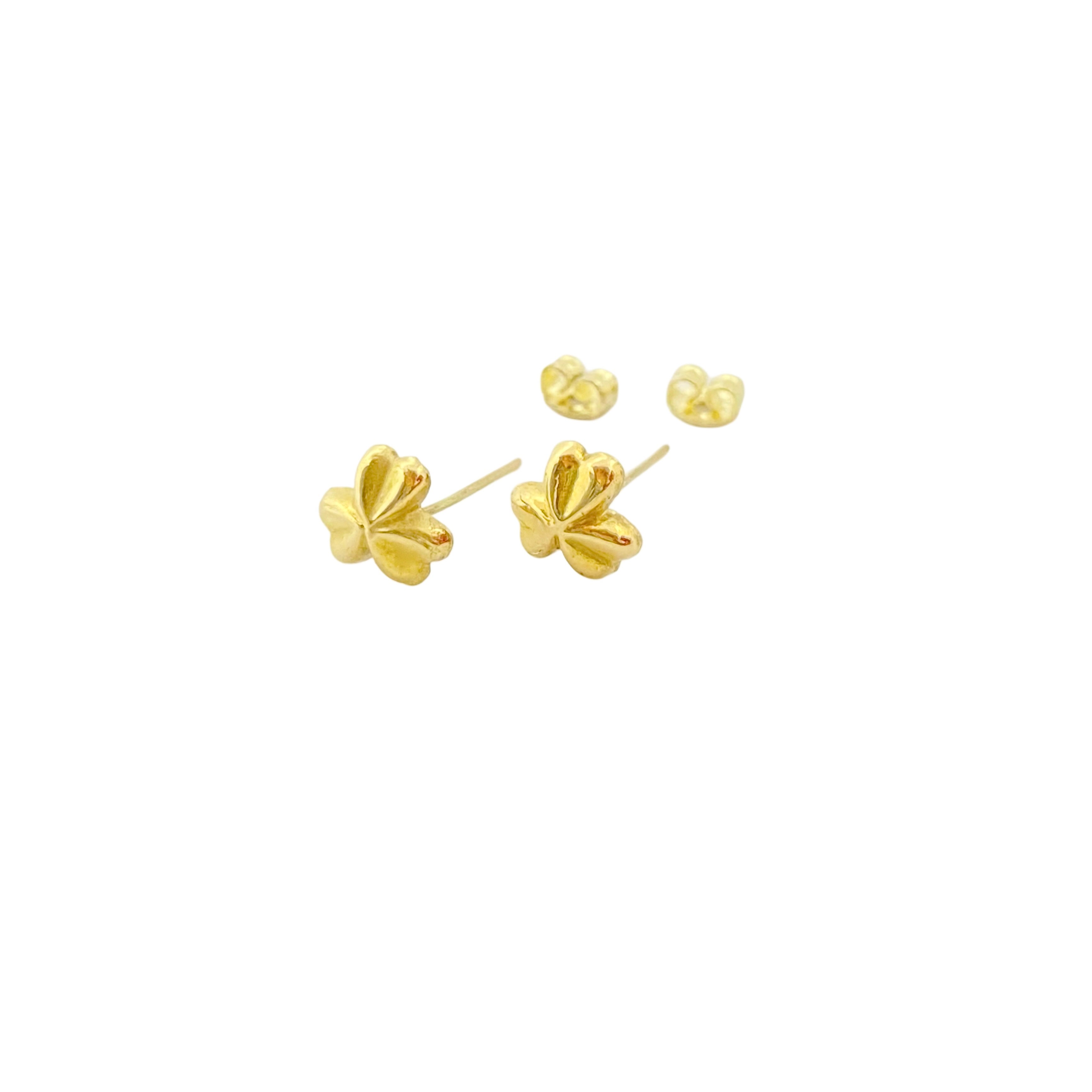 18K Real Gold Three Petal Flower Earrings - Embellish Gold