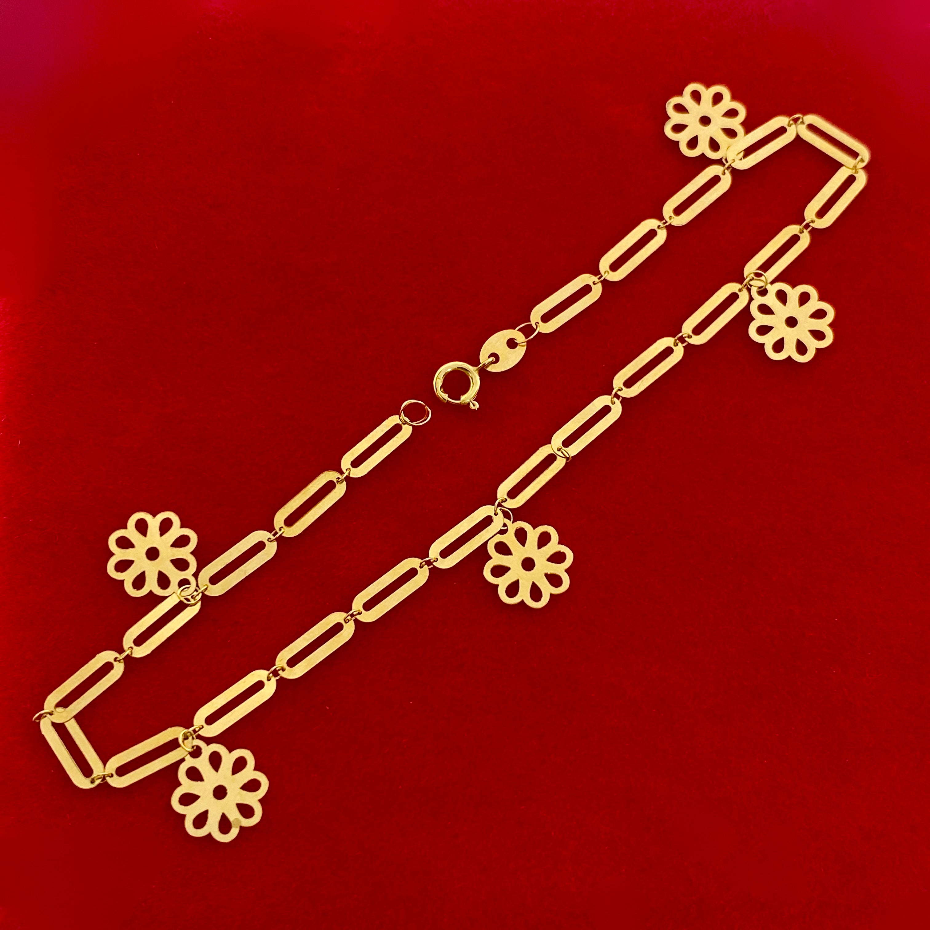 18K Real Gold 5 Flower Paper Clip Bracelet - Embellish Gold