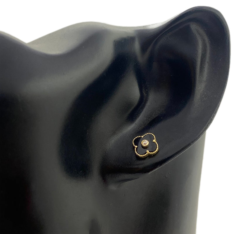 18K Real Gold VCA Black Stone Earrings - 18k Gold Earrings - Embellish Gold