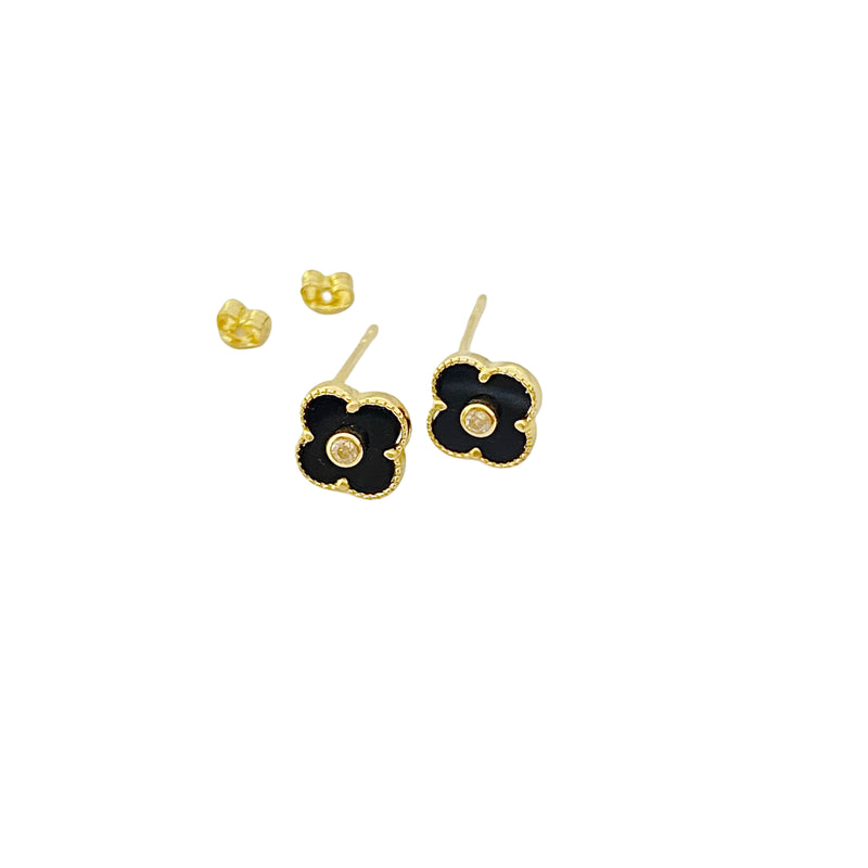 18K Real Gold VCA Black Stone Earrings - 18k Gold Earrings - Embellish Gold