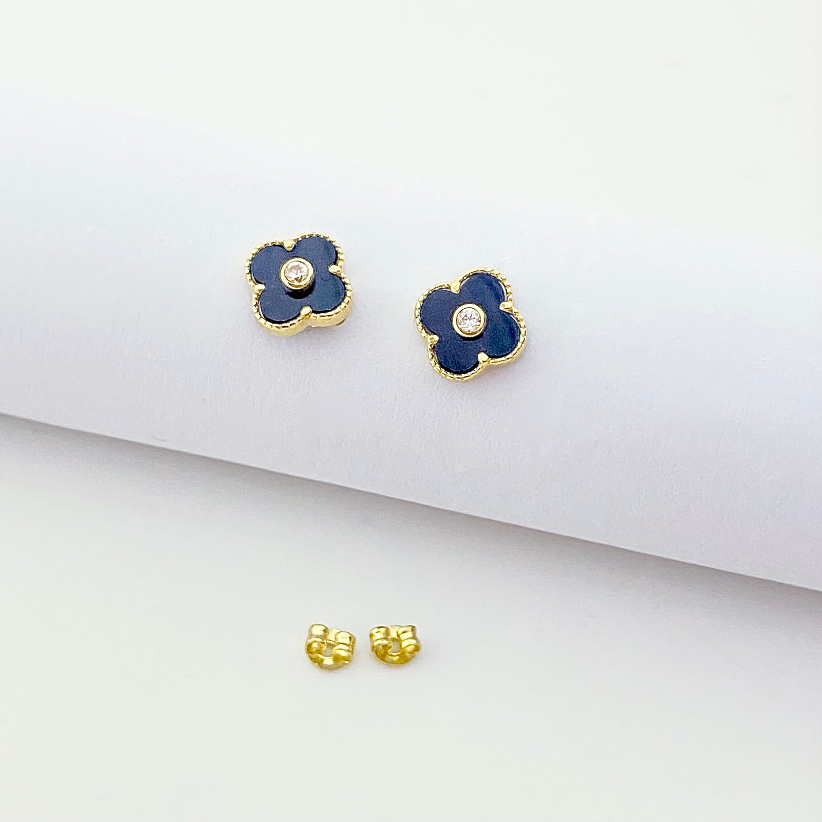 18K Real Gold VCA Black Stone Earrings - 18k Gold Earrings - Embellish Gold