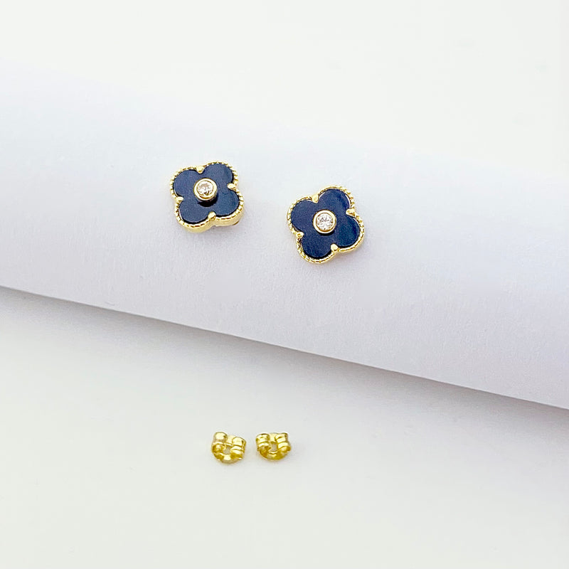 18K Real Gold VCA Black Stone Earrings - 18k Gold Earrings - Embellish Gold