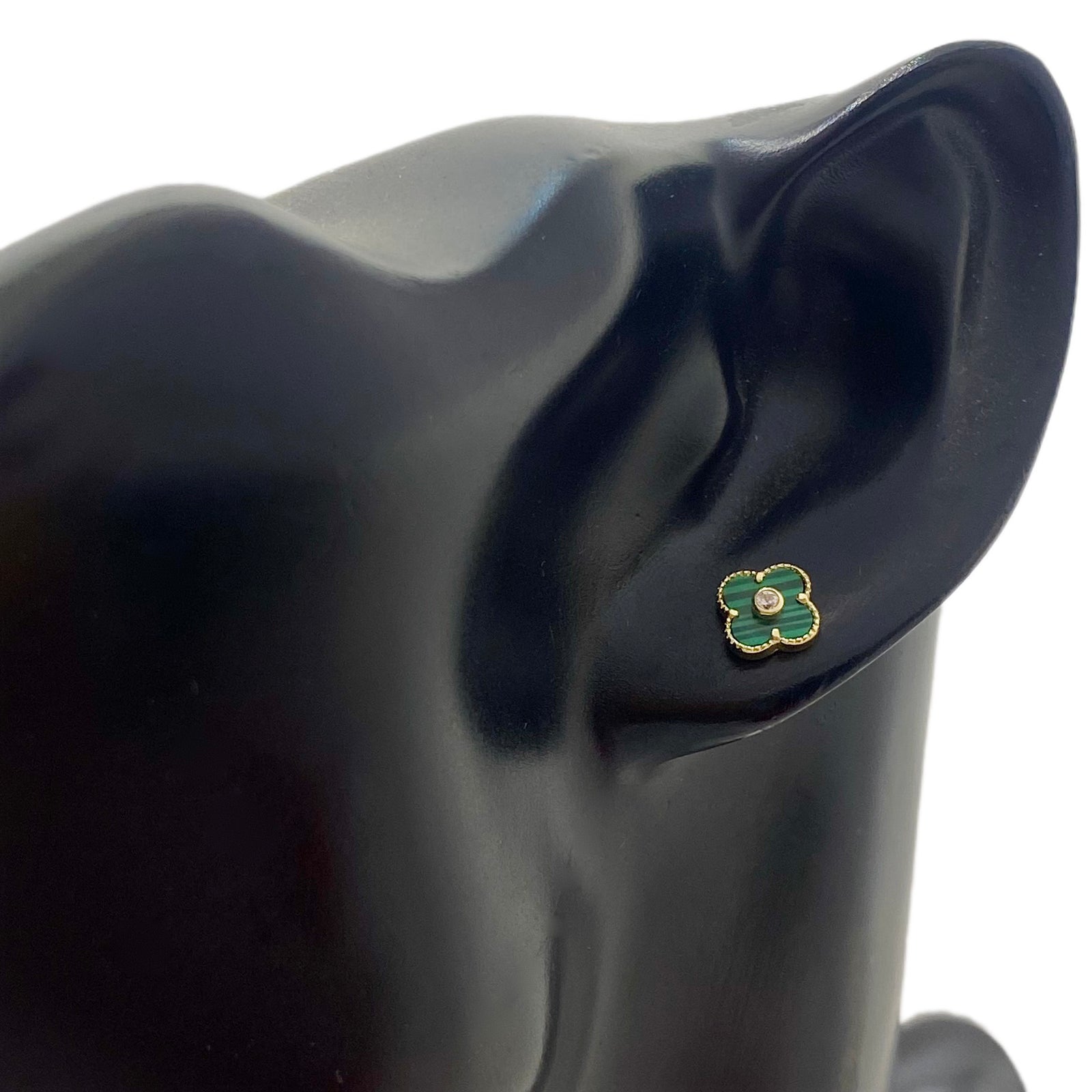 18K Real Gold VCA Green Stone Earrings - 18k Gold Earrings - Embellish Gold