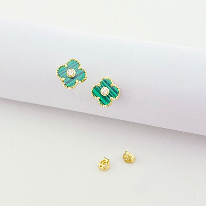 18K Real Gold VCA Green Stone Earrings - 18k Gold Earrings - Embellish Gold