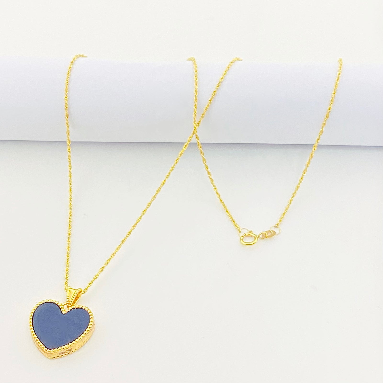 18K Real Gold Black Heart Necklace - 18k Gold Necklace - Embellish Gold