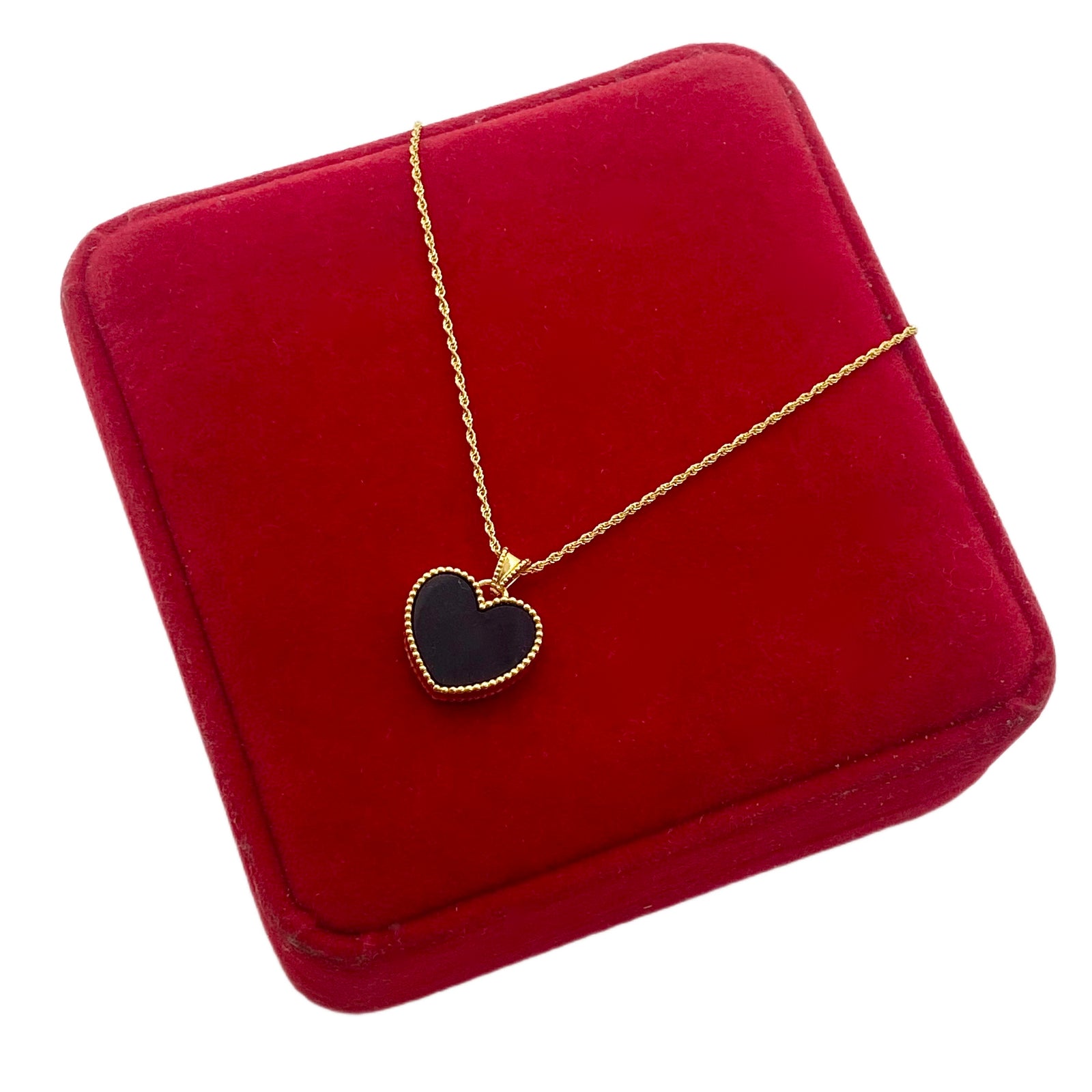 18K Real Gold Black Heart Necklace - 18k Gold Necklace - Embellish Gold
