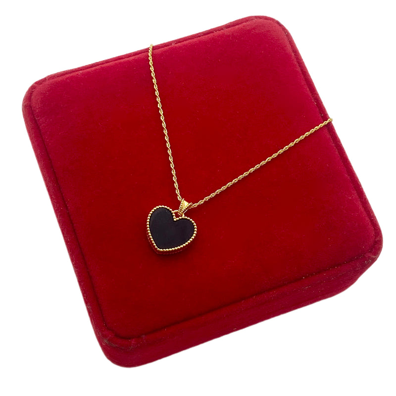 18K Real Gold Black Heart Necklace - 18k Gold Necklace - Embellish Gold