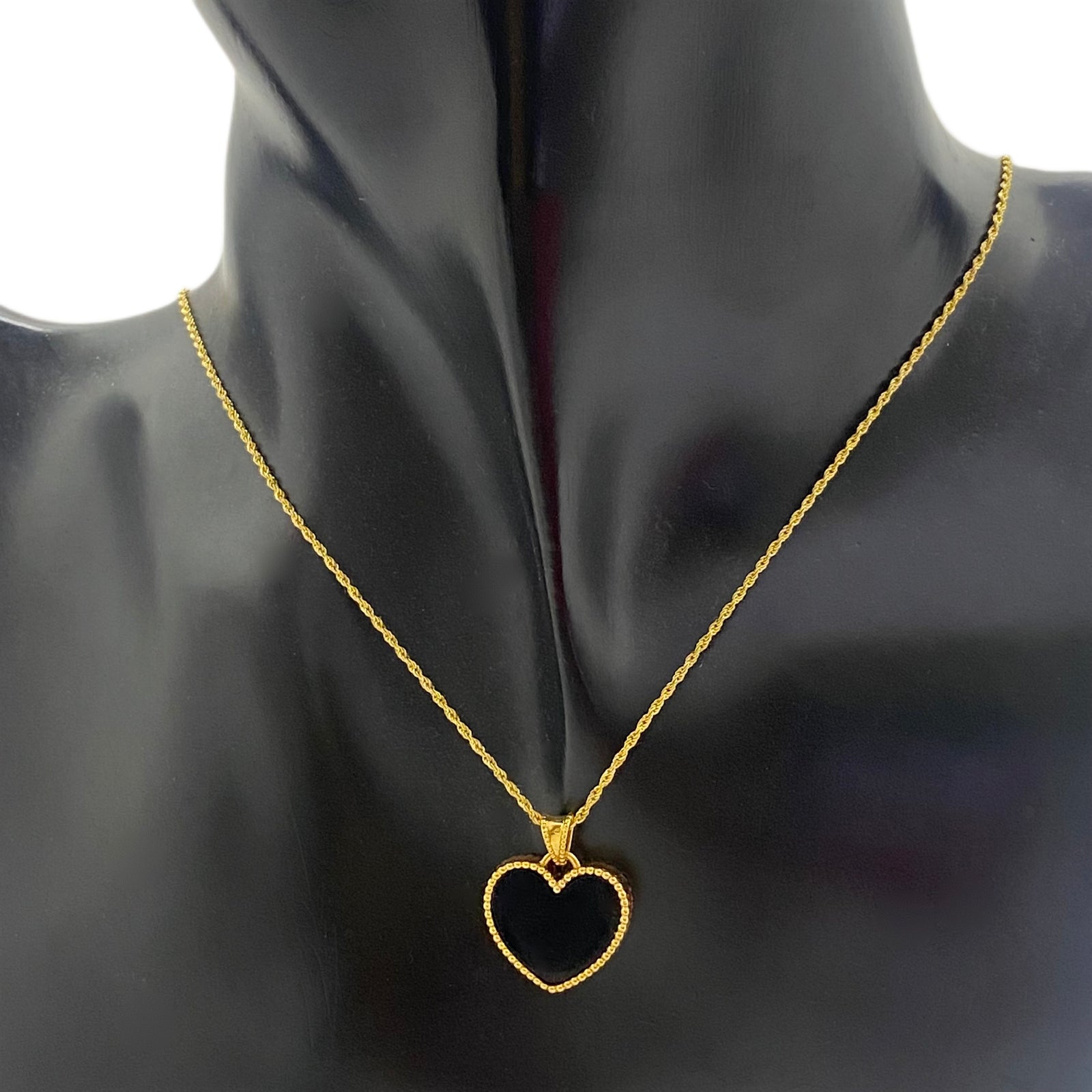 18K Real Gold Black Heart Necklace - 18k Gold Necklace - Embellish Gold