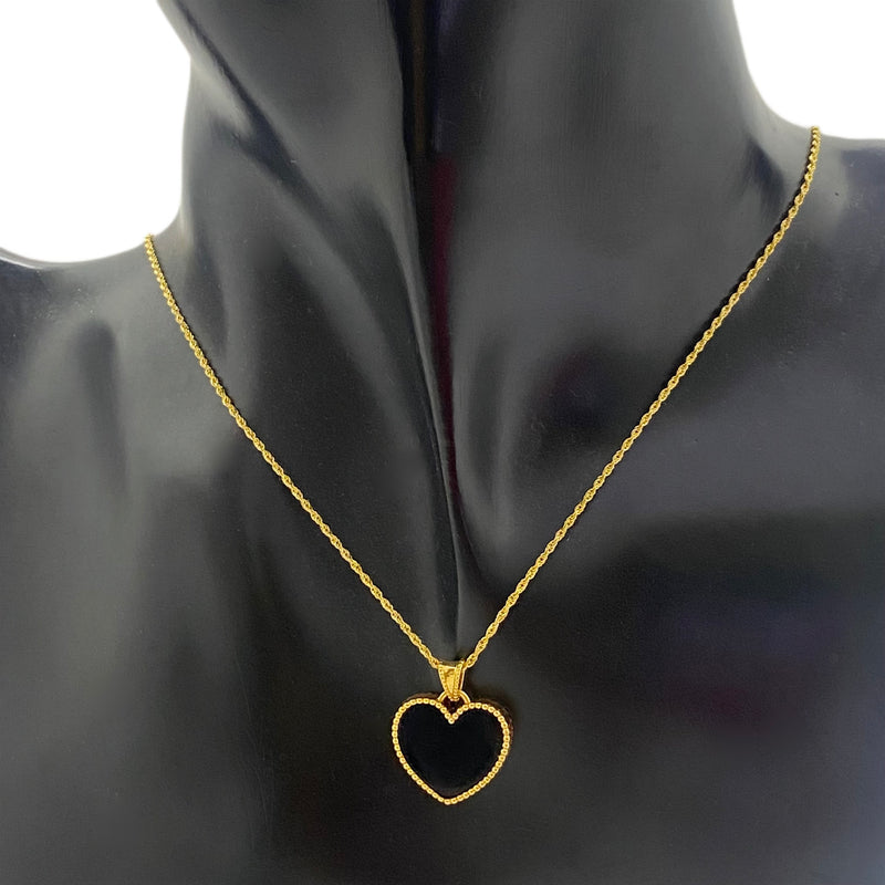 18K Real Gold Black Heart Necklace - 18k Gold Necklace - Embellish Gold
