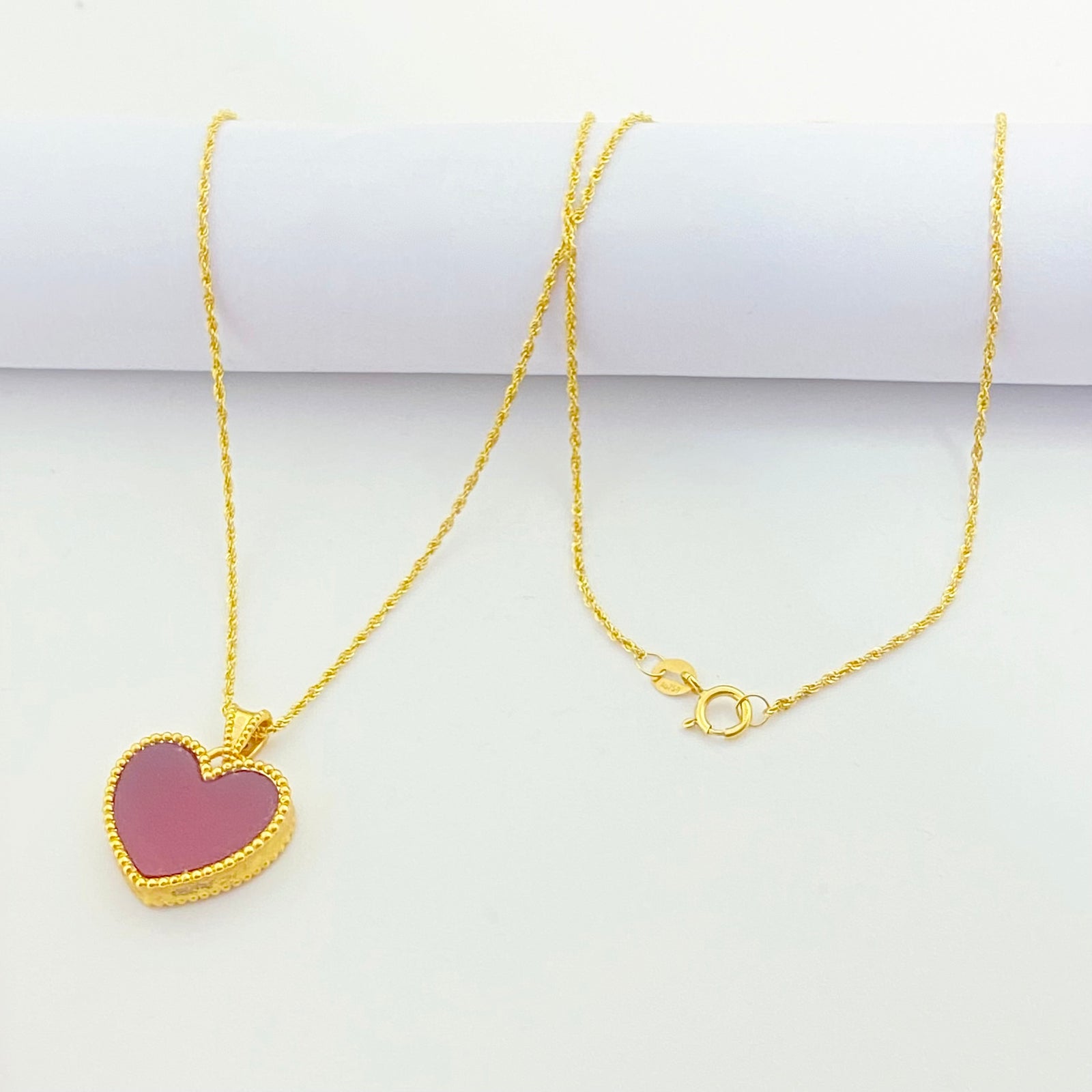 18K Real Gold Red Heart Necklace - Necklaces - Embellish Gold