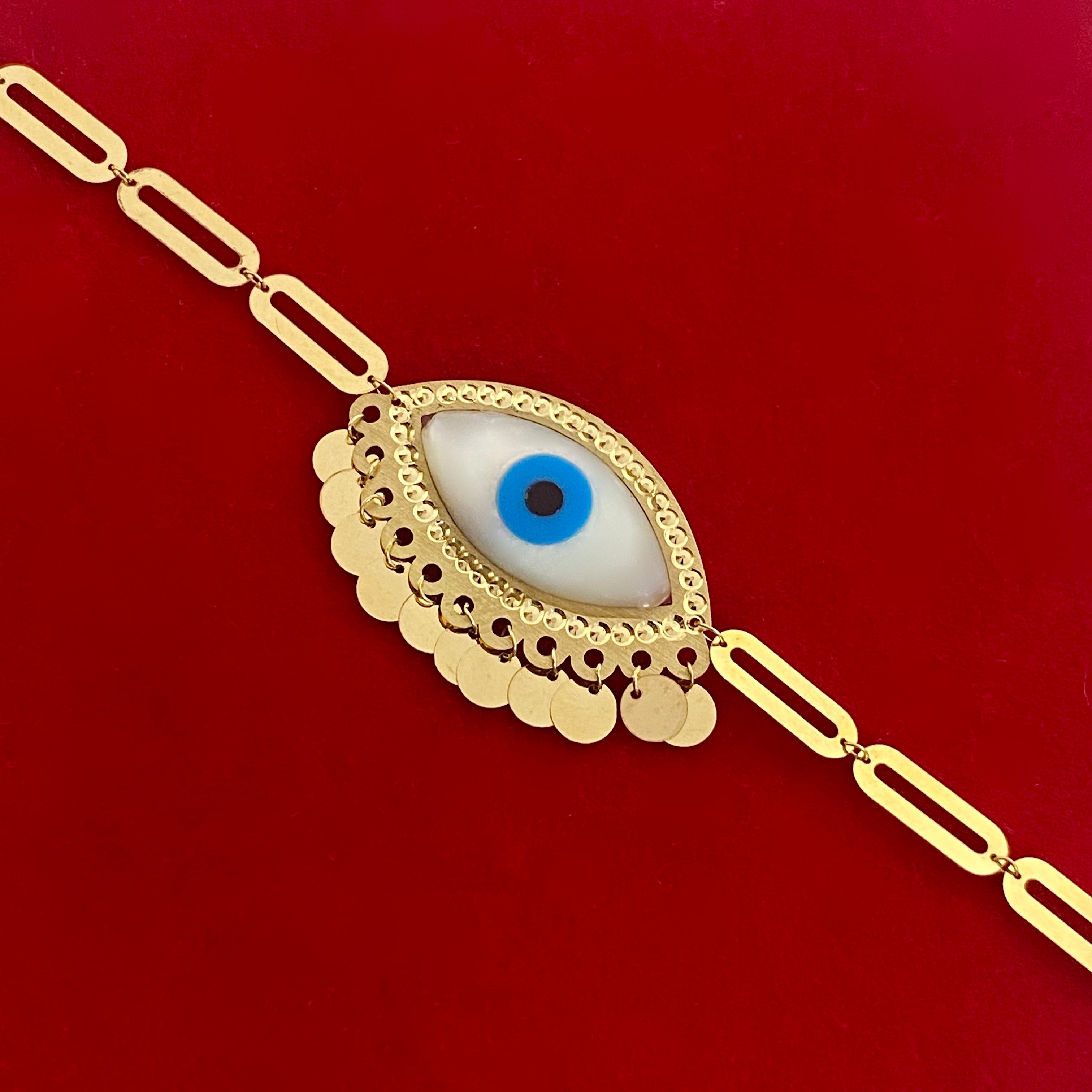 18K Real Gold Evil Eye With Paper Clip Bracelet - Embellish Gold