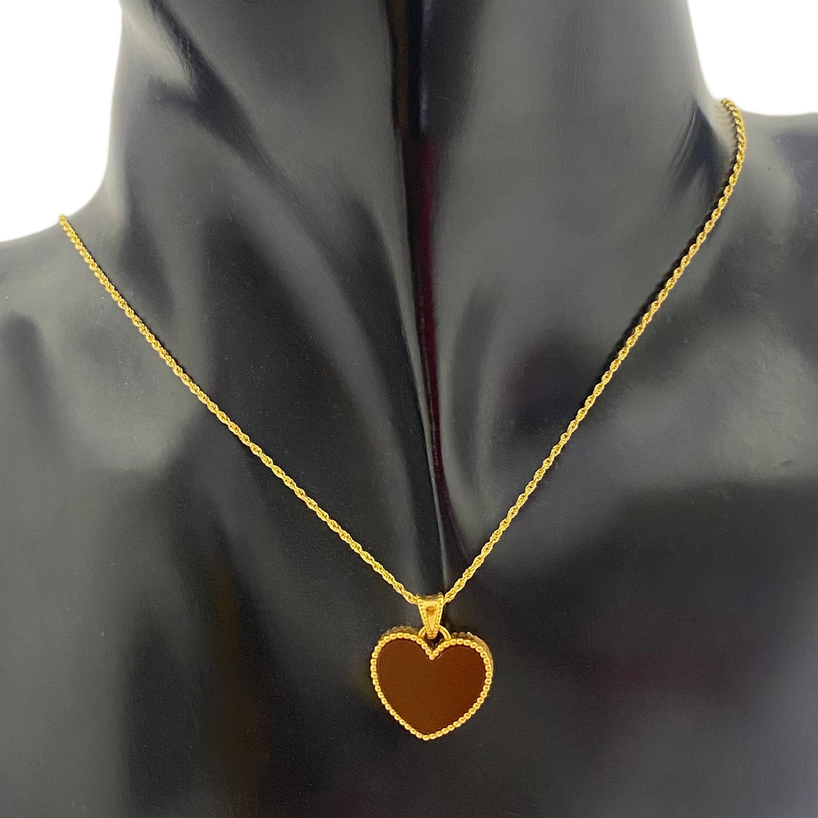 18K Real Gold Red Heart Necklace - Necklaces - Embellish Gold