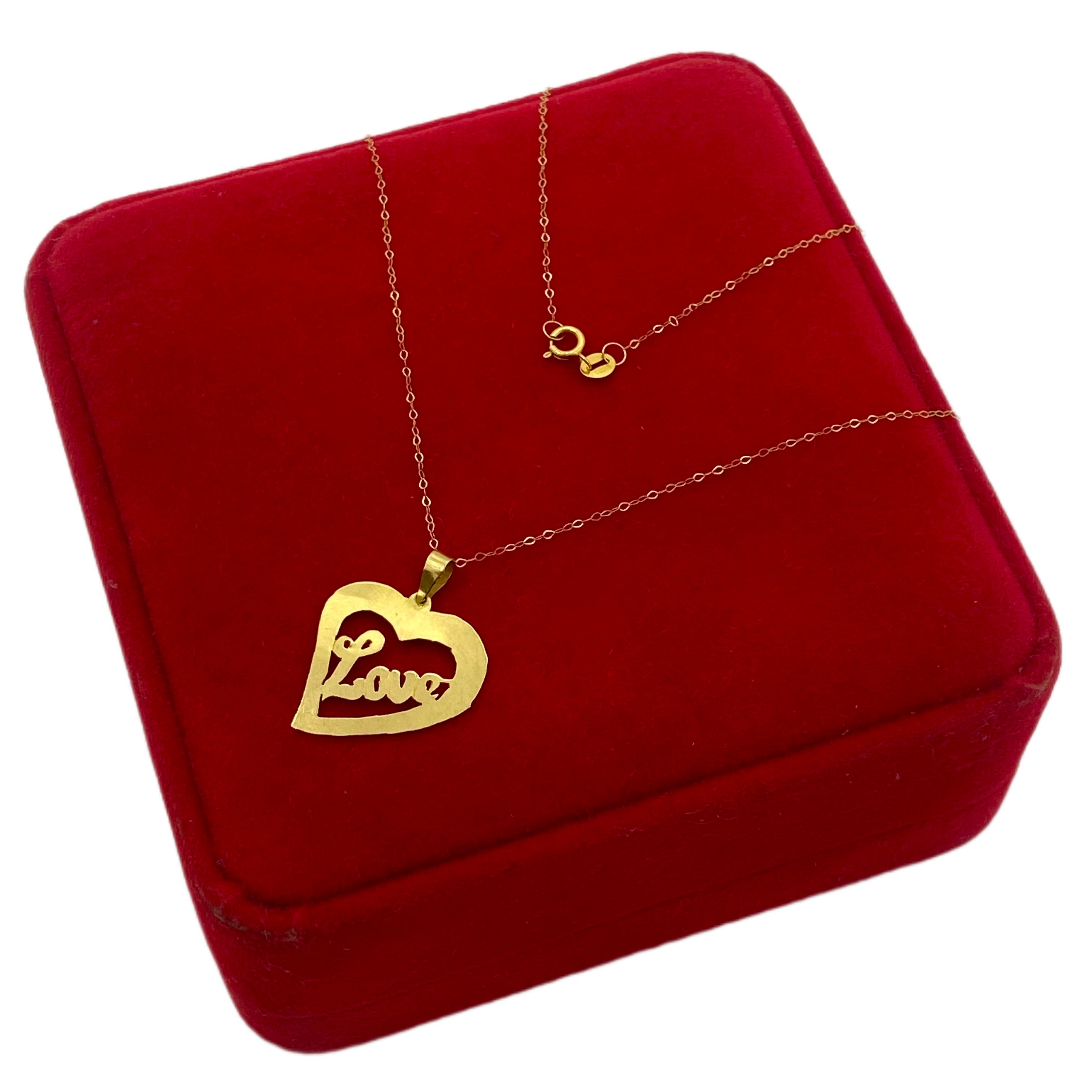 18K Real Gold Heart with Love Necklace - Embellish Gold