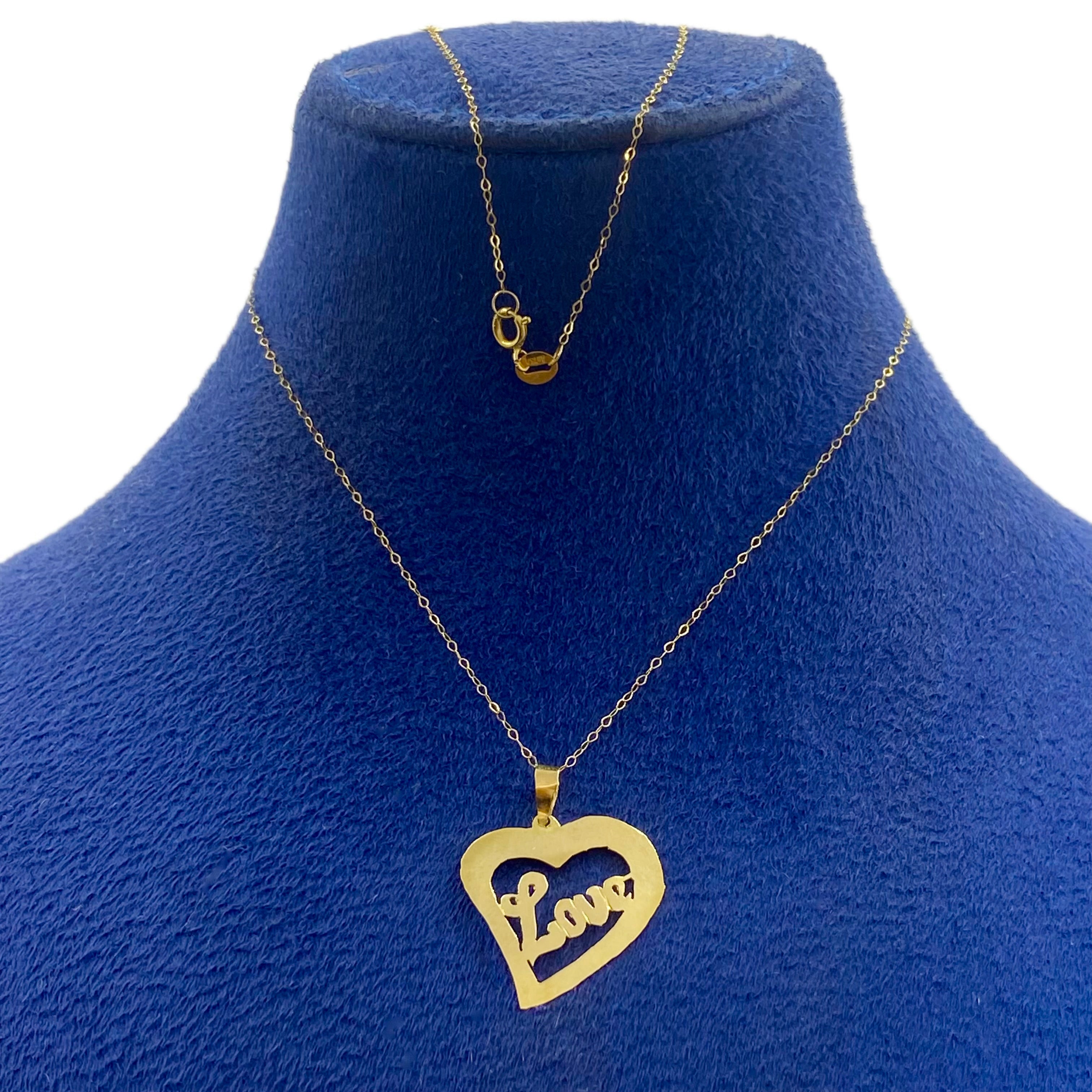 18K Real Gold Heart with Love Necklace - Embellish Gold