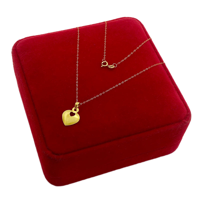18K Real Gold Plain Heart Necklace - 18k Gold Necklace - Embellish Gold