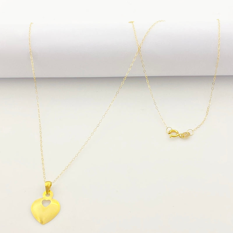 18K Real Gold Plain Heart Necklace - 18k Gold Necklace - Embellish Gold
