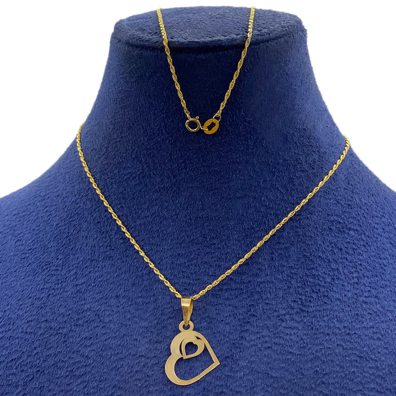 18K Real Gold Heart in Heart Necklace - 18k Gold Necklace - Embellish Gold