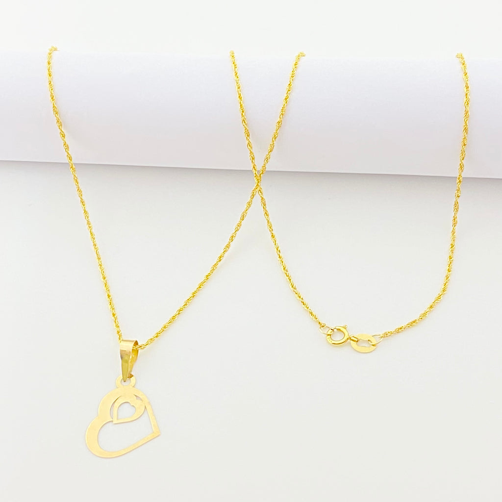 18K Real Gold Heart in Heart Necklace - Embellish Gold