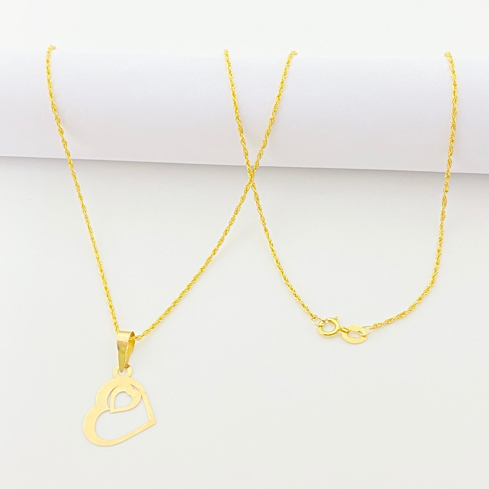 18K Real Gold Heart in Heart Necklace - 18k Gold Necklace - Embellish Gold