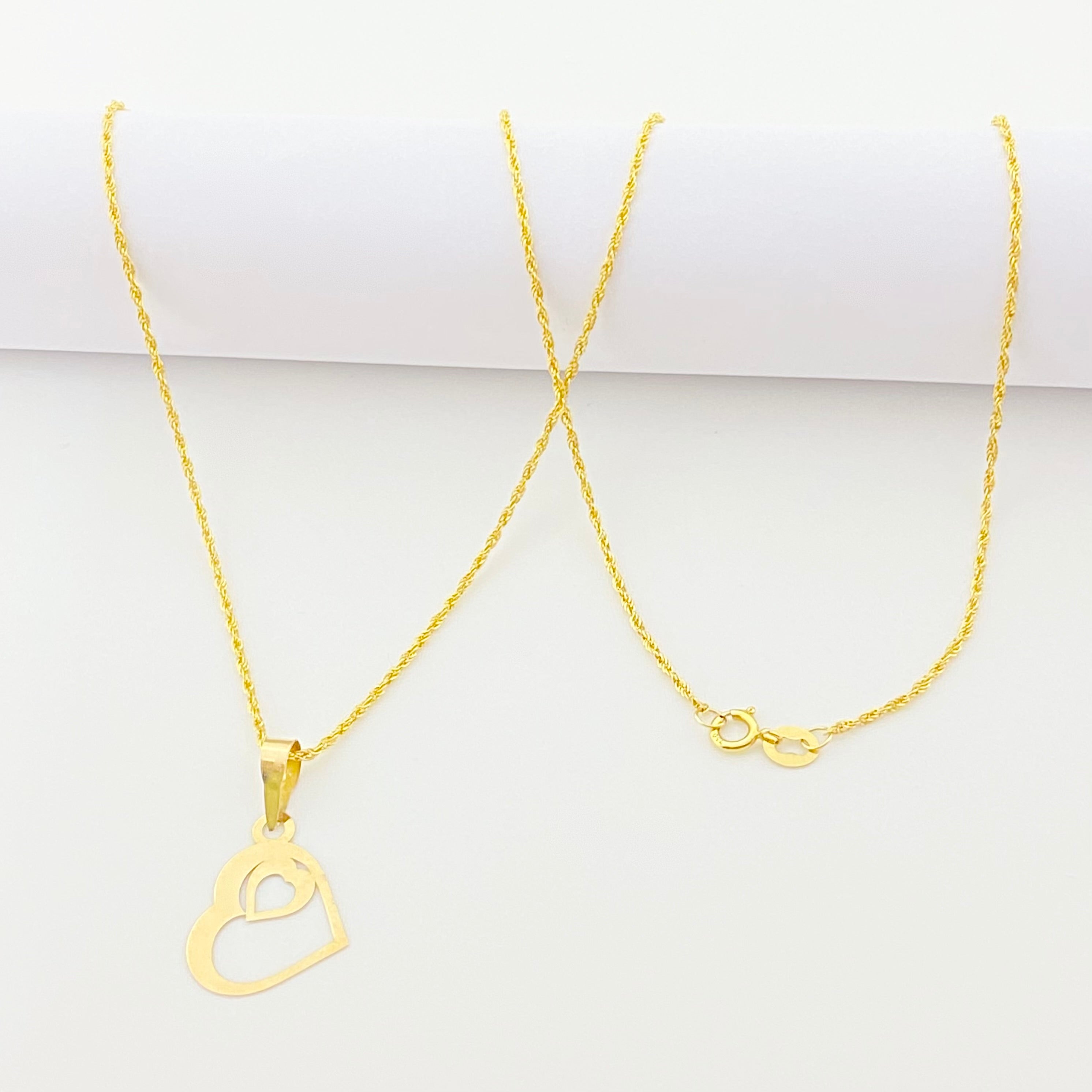 18K Real Gold Heart in Heart Necklace - Embellish Gold