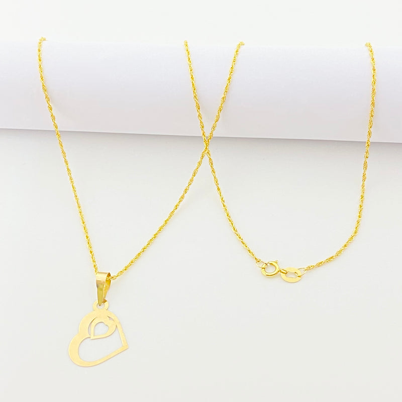 18K Real Gold Heart in Heart Necklace - 18k Gold Necklace - Embellish Gold