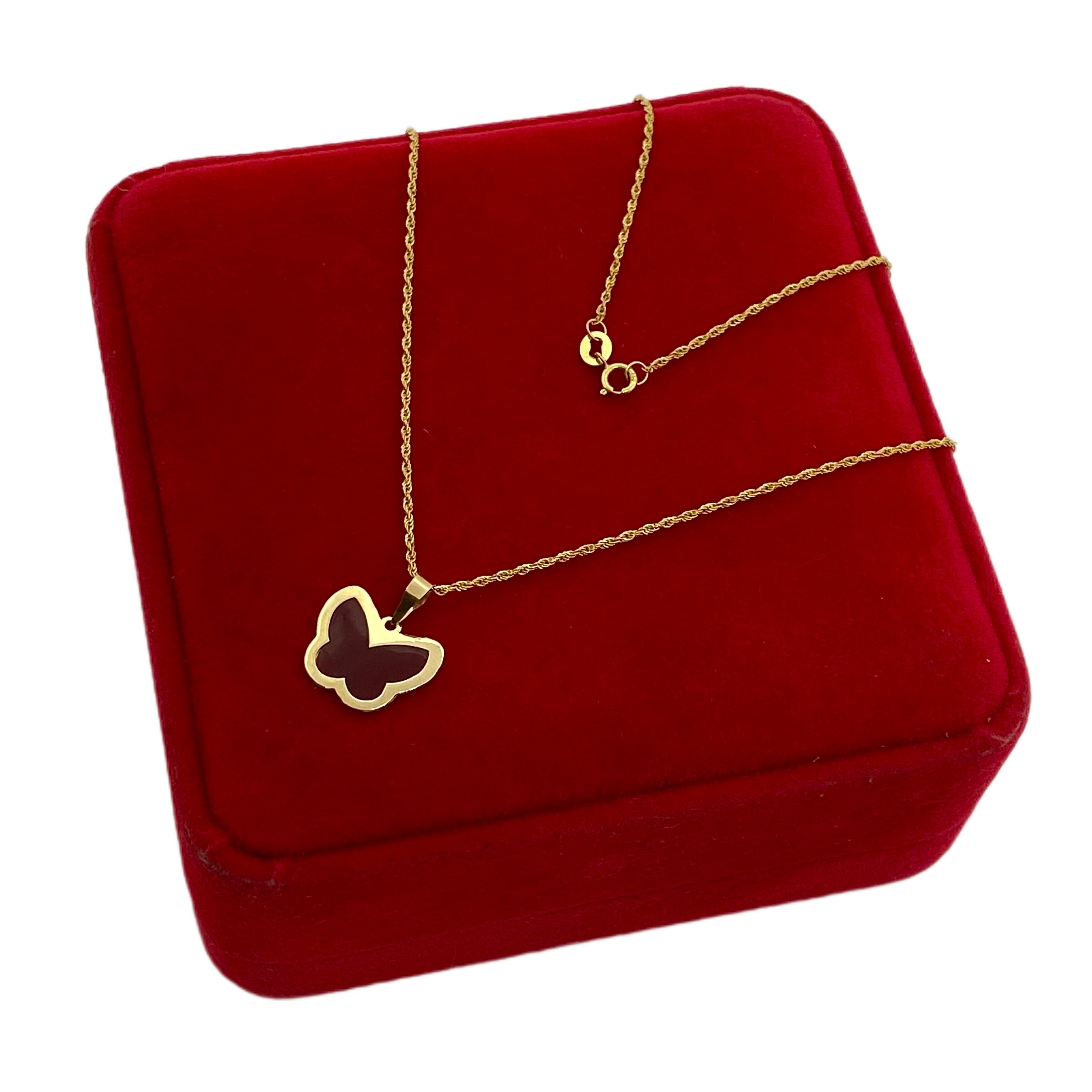 18K Real Gold Red Butterfly Necklace - Embellish Gold