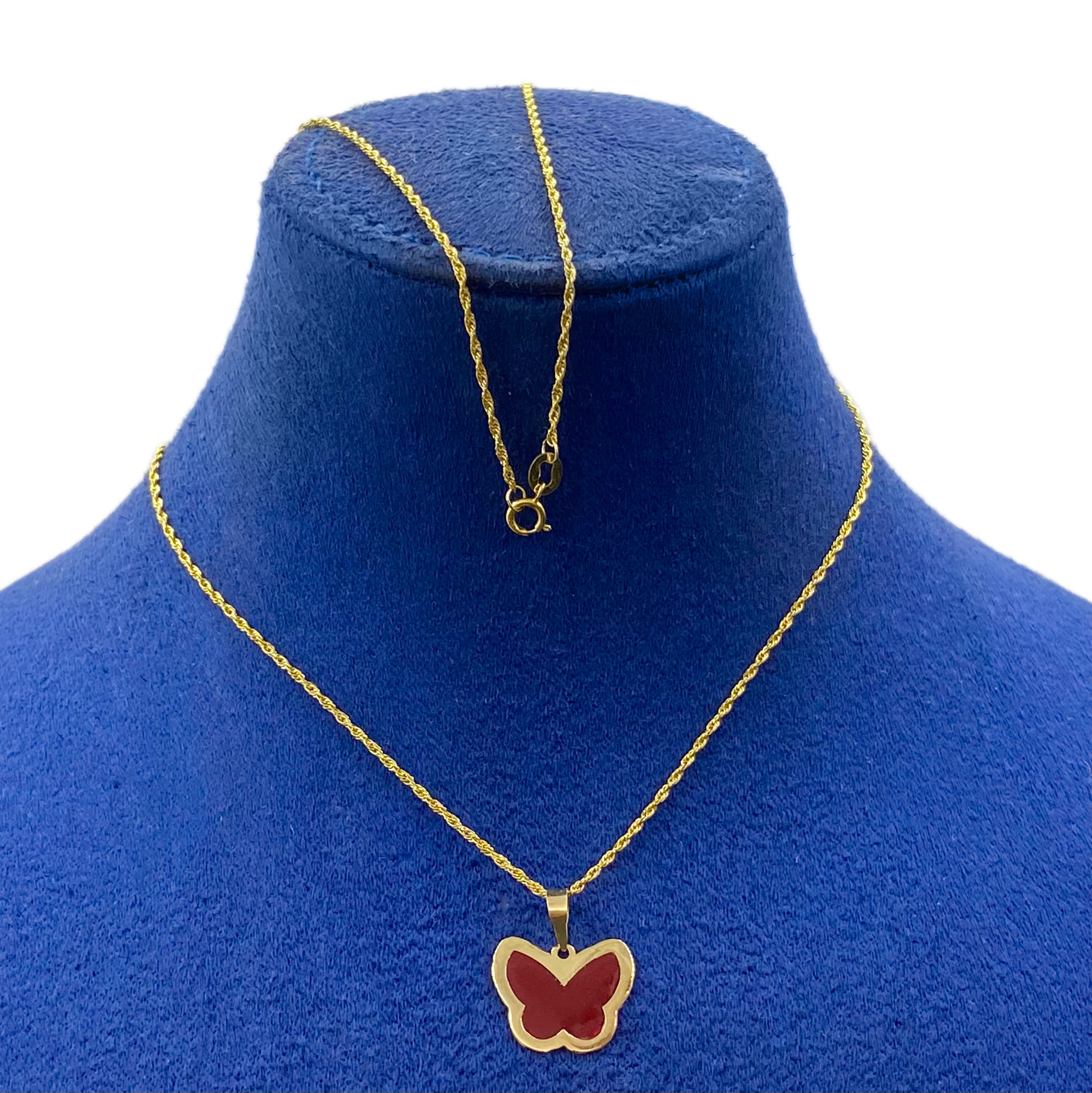 18K Real Gold Red Butterfly Necklace - Embellish Gold