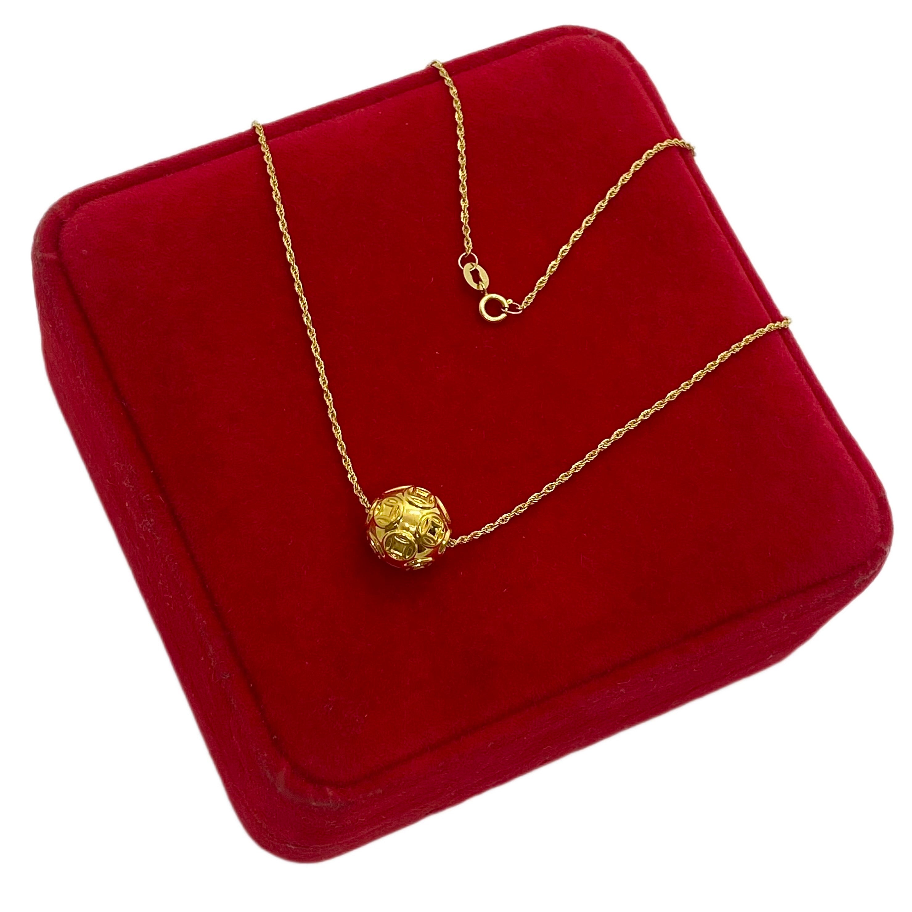 18K Real Gold Money Ball With Rope Chain - Embellish Gold
