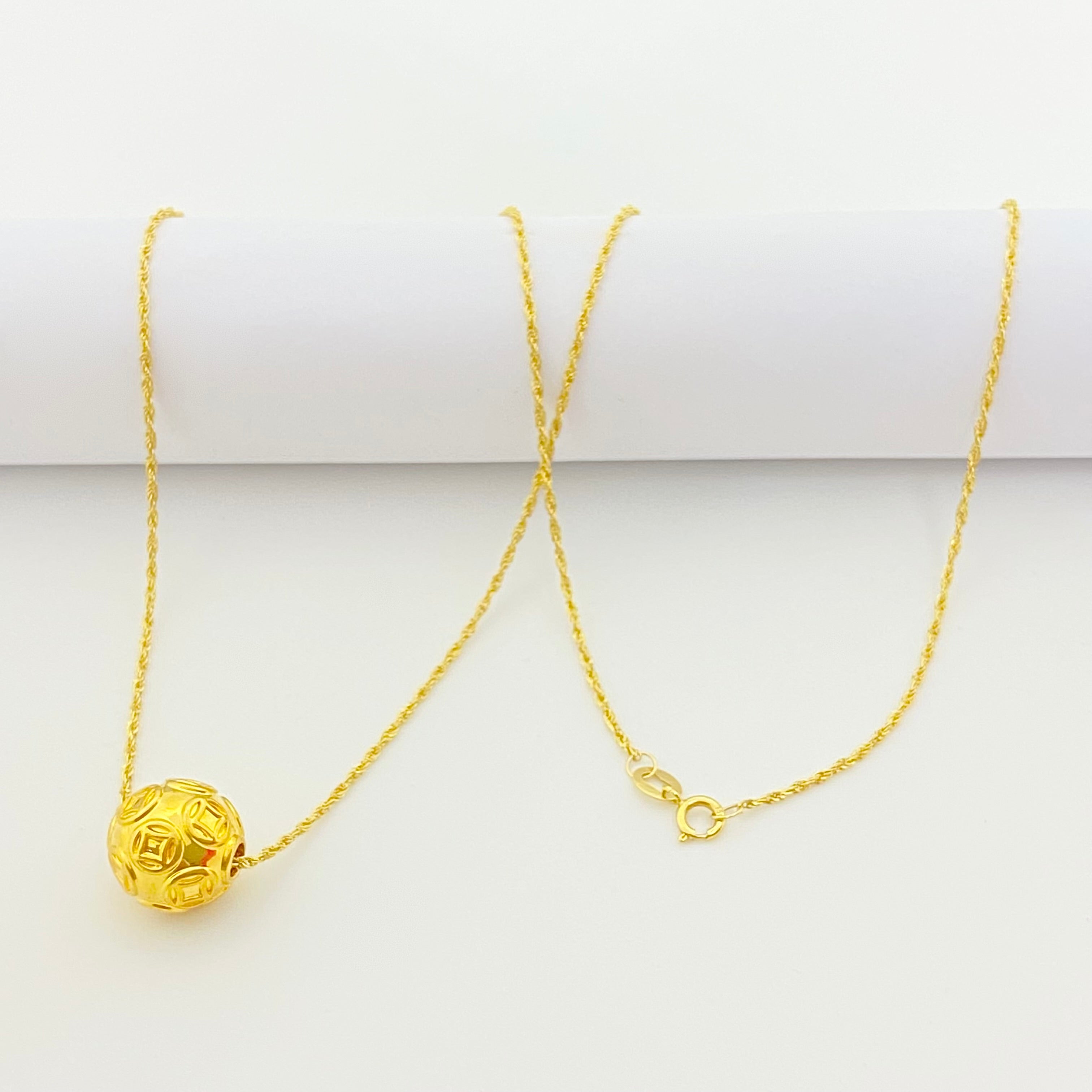 18K Real Gold Money Ball With Rope Chain - Embellish Gold