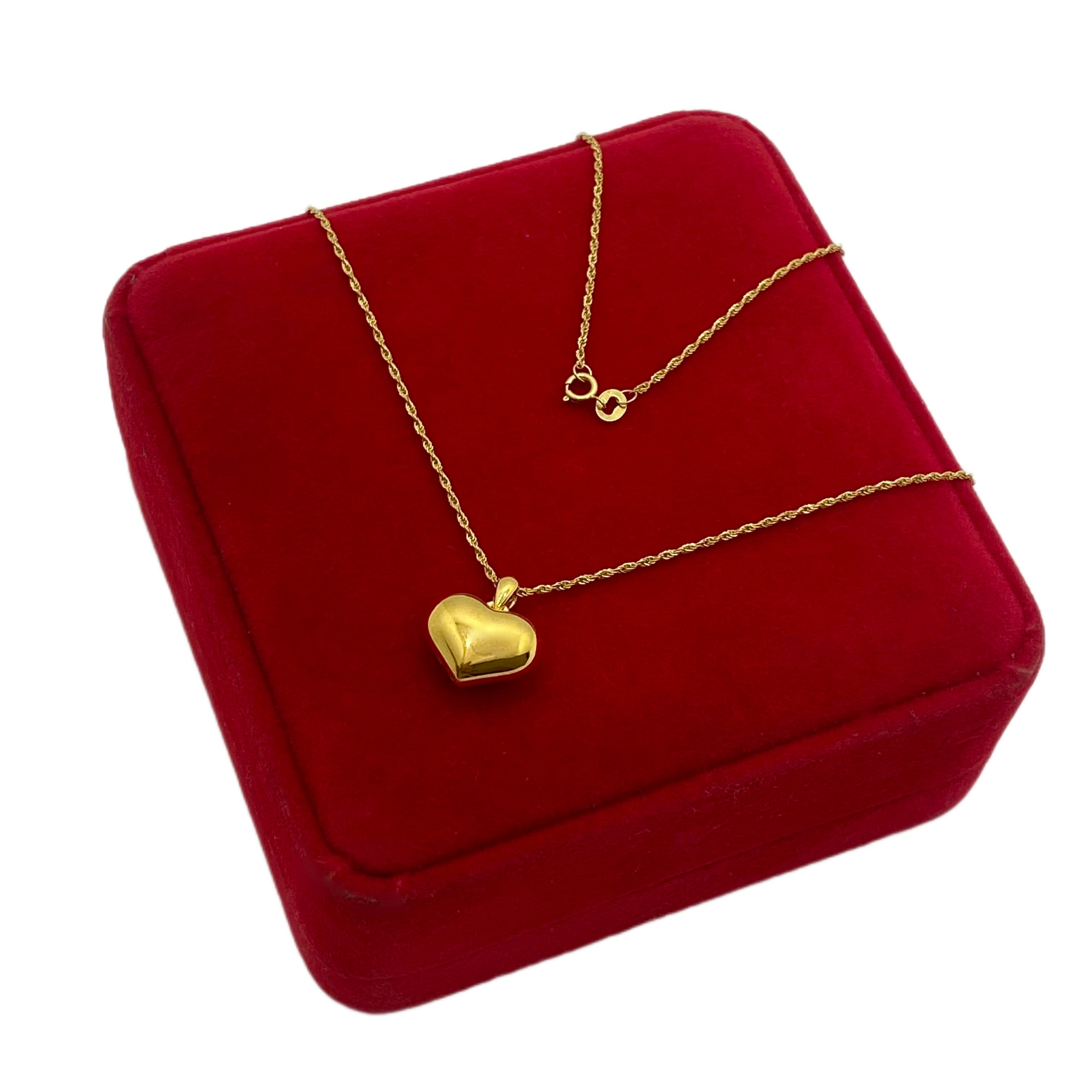 18K Real Gold Bubble Heart With Rope Chain - Embellish Gold