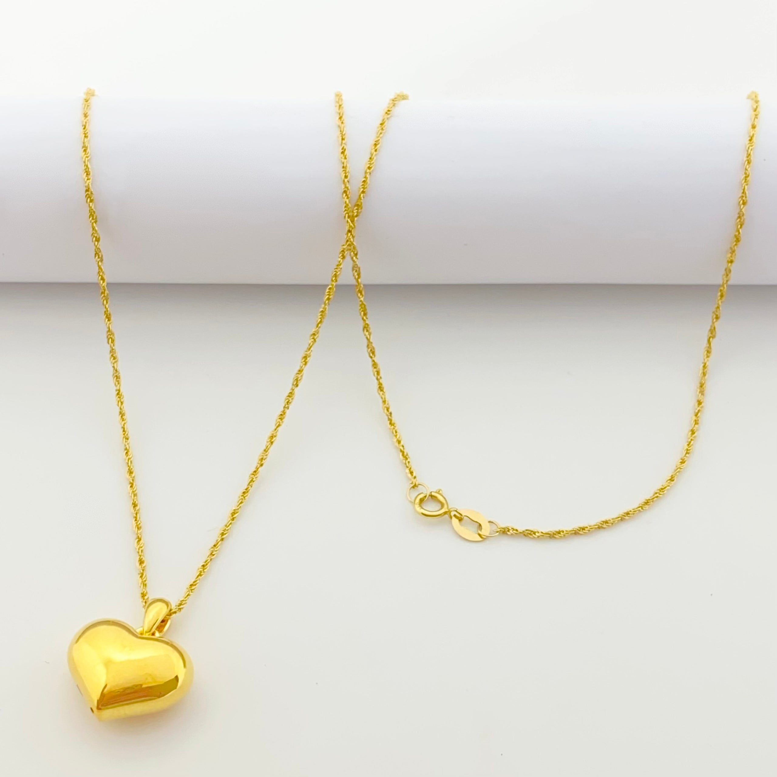 18K Real Gold Bubble Heart With Rope Chain - Embellish Gold