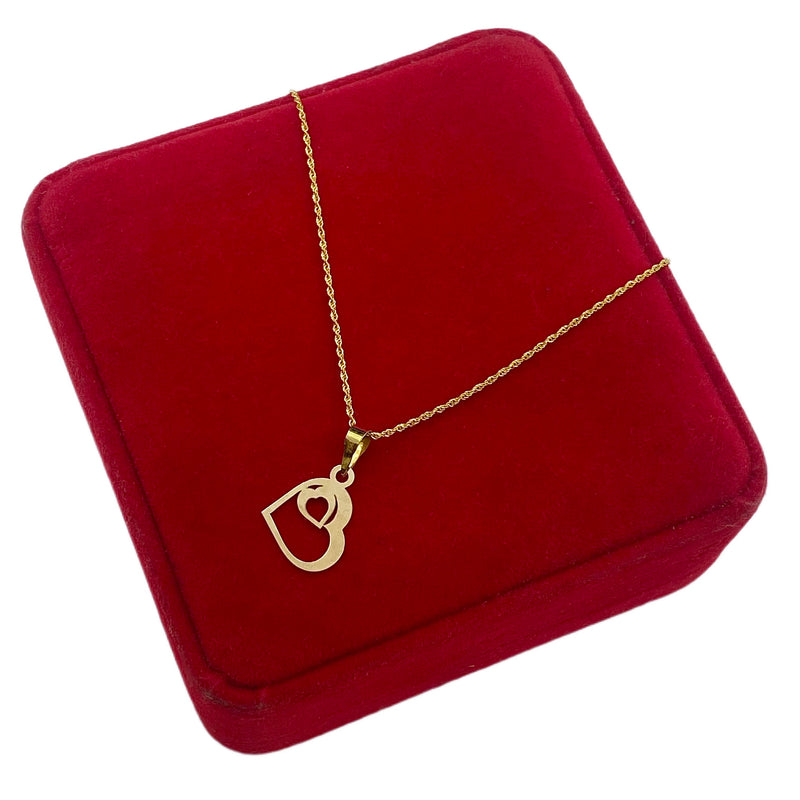 18K Real Gold Heart in Heart Necklace - 18k Gold Necklace - Embellish Gold