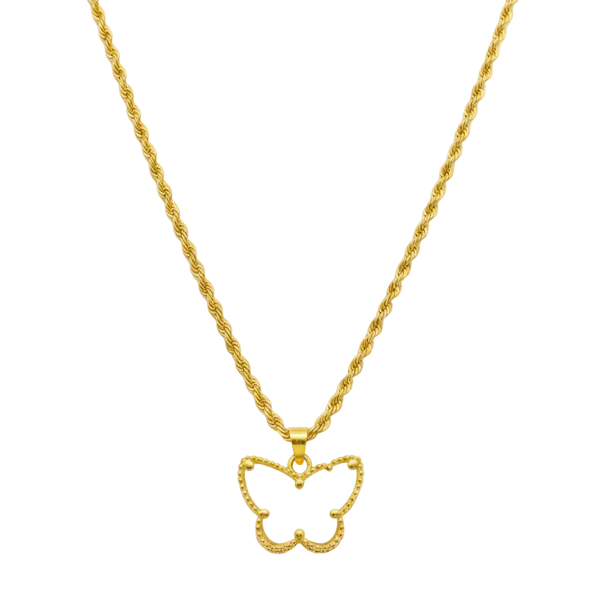 18K Real Saudi Gold Butterfly Rope Chain - 18k Gold Necklace - Embellish Gold