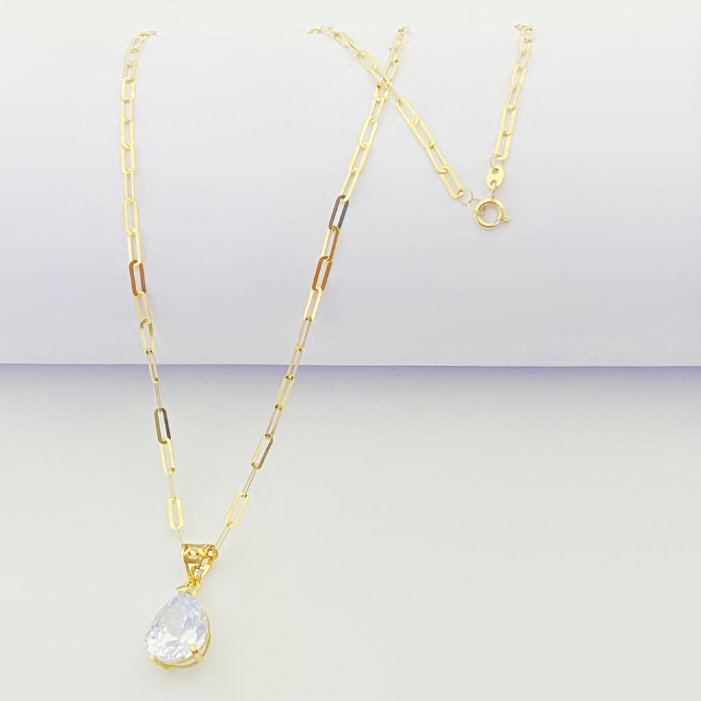 18k Real Gold Oval Stone Paper Clip Chain - Embellish Gold