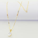 18k Real Gold Oval Stone Paper Clip Chain - Embellish Gold