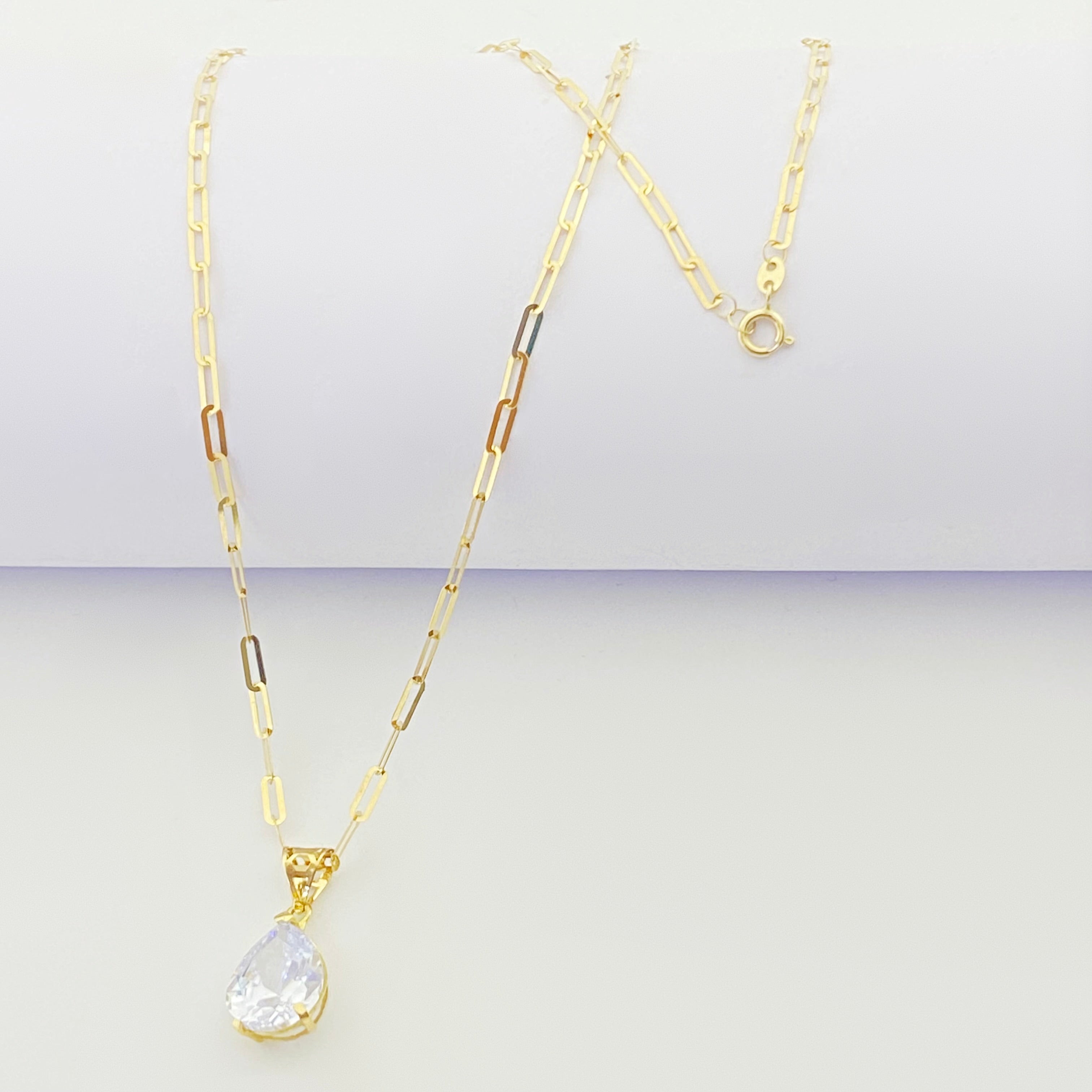 18k Real Gold Oval Stone Paper Clip Chain - Embellish Gold