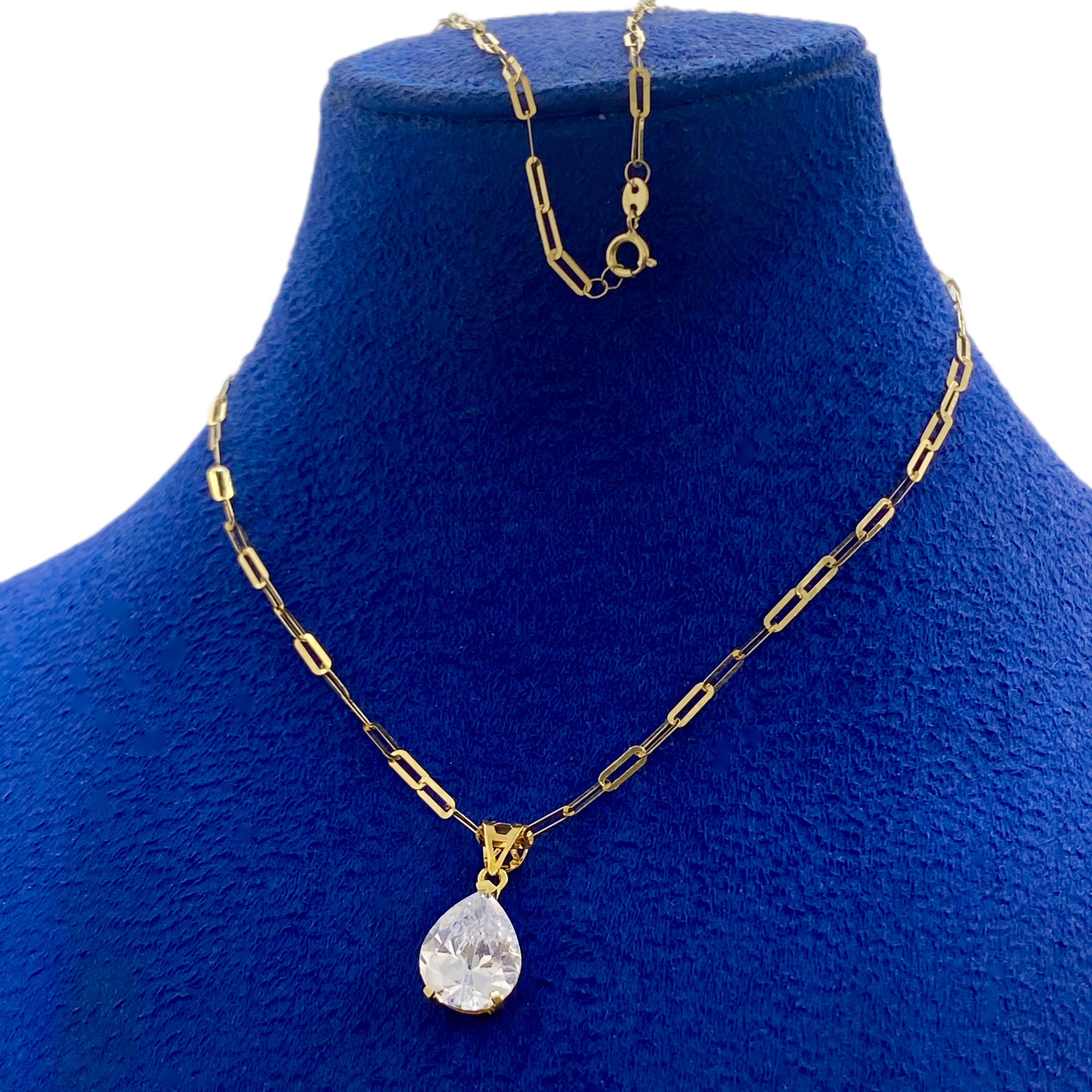 18k Real Gold Oval Stone Paper Clip Chain - Embellish Gold