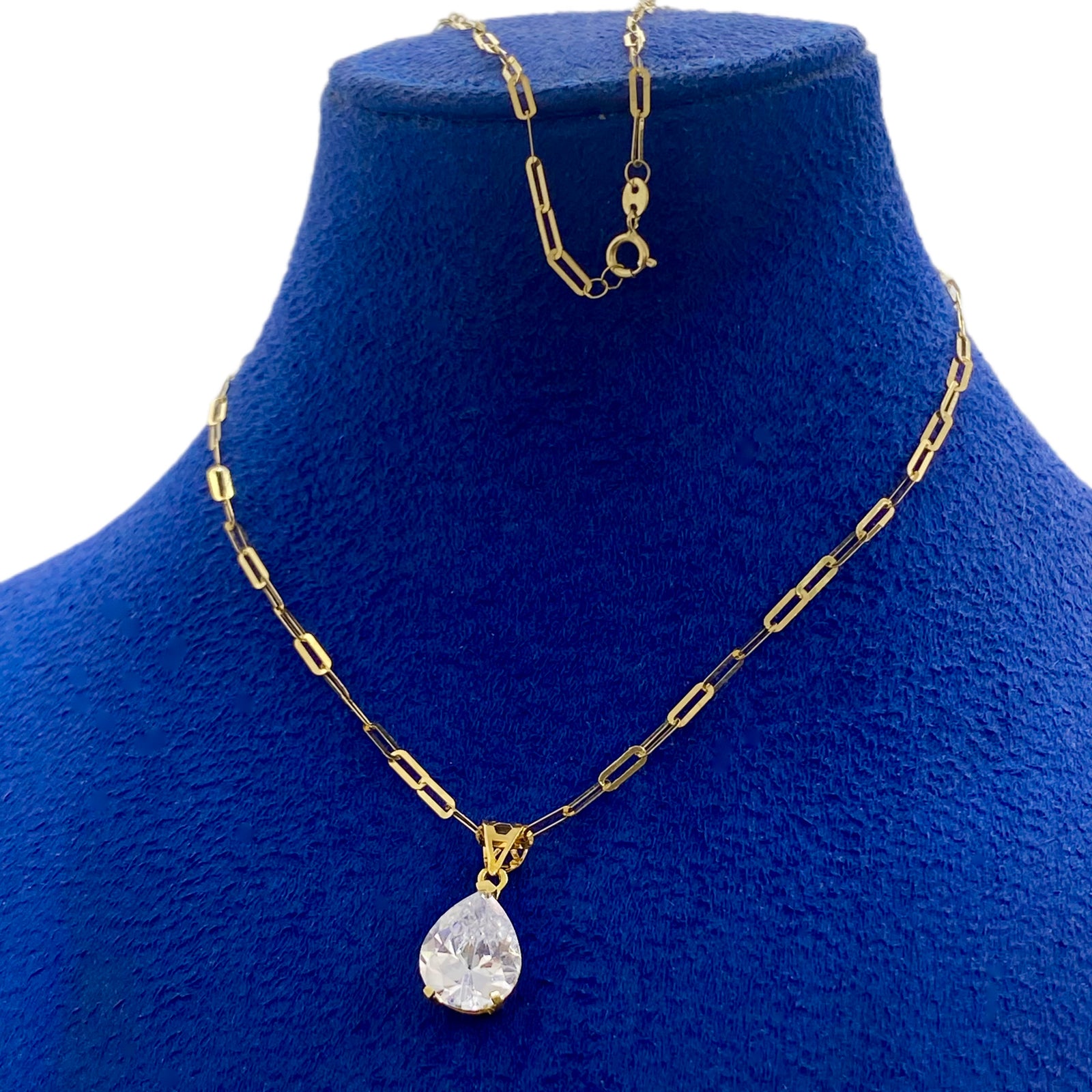 18k Real Gold Oval Stone Paper Clip Chain - 18k Gold Necklace - Embellish Gold