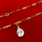18k Real Gold Oval Stone Paper Clip Chain - Embellish Gold