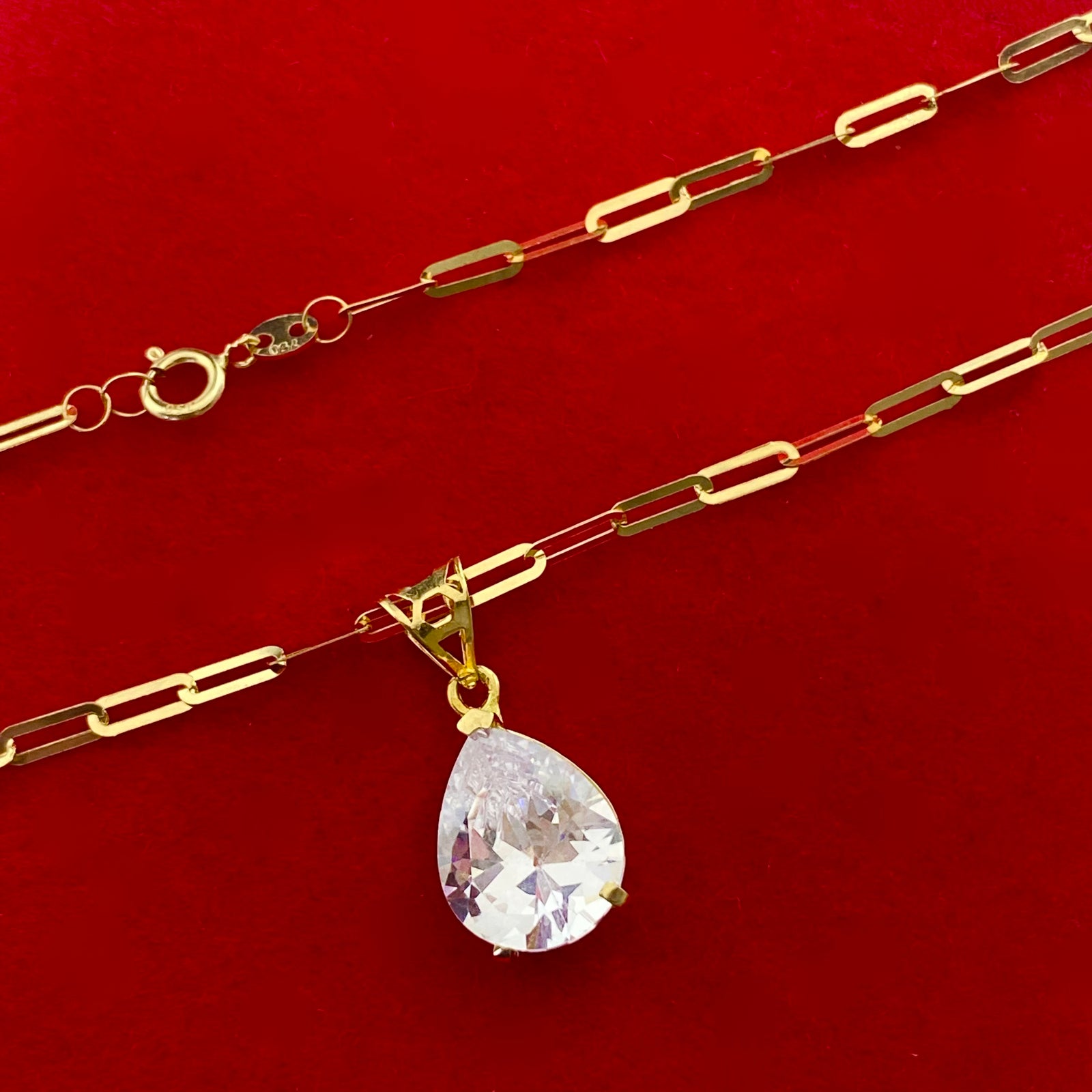 18k Real Gold Oval Stone Paper Clip Chain - 18k Gold Necklace - Embellish Gold