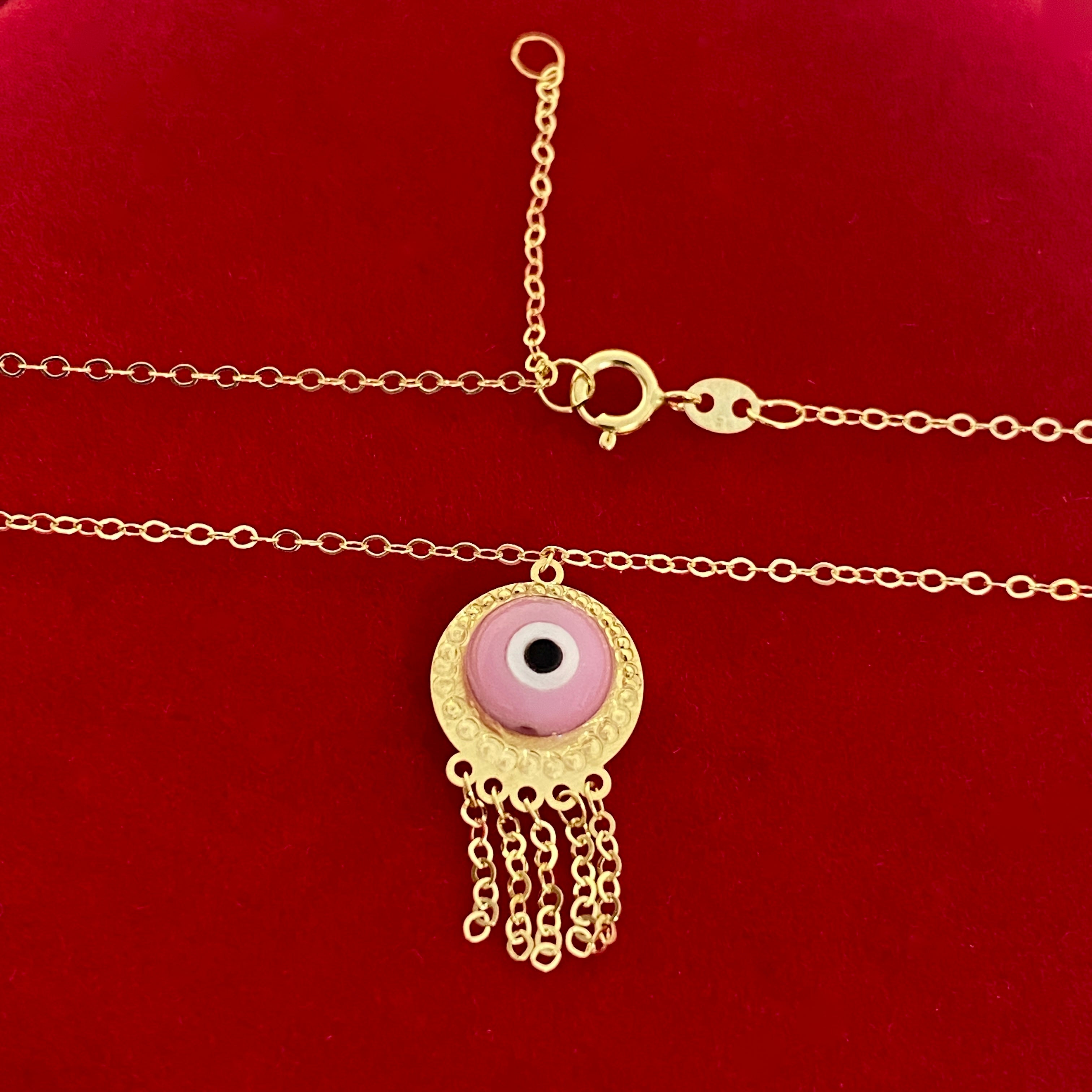 18K Real Gold Pink Evil Eye Necklace - Embellish Gold