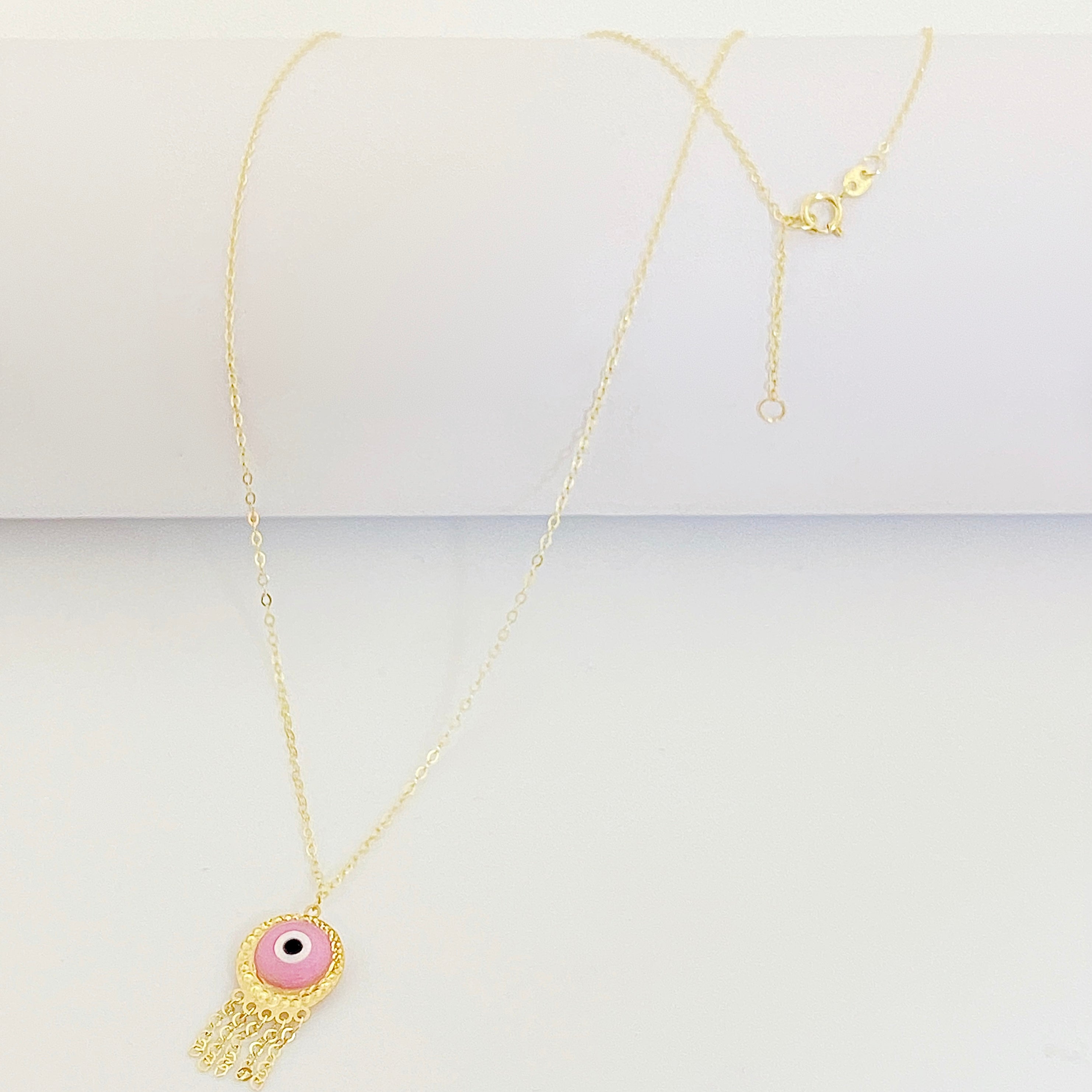 18K Real Gold Pink Evil Eye Necklace - Embellish Gold