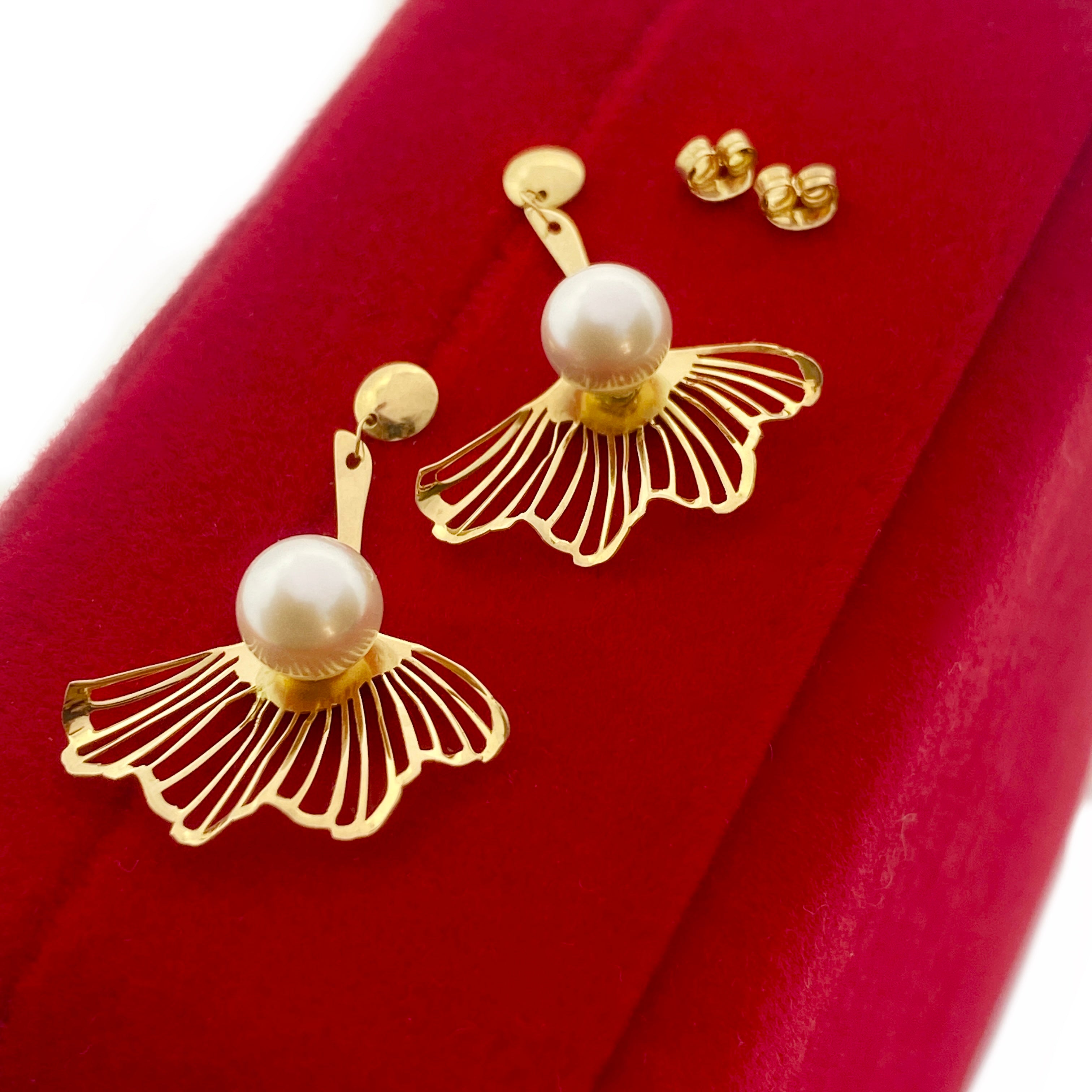 18K Real Gold Pearl Flower Earrings - Embellish Gold