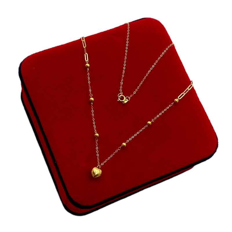 18K Gold Balls & Heart Necklace - 18k Gold Necklace - Embellish Gold