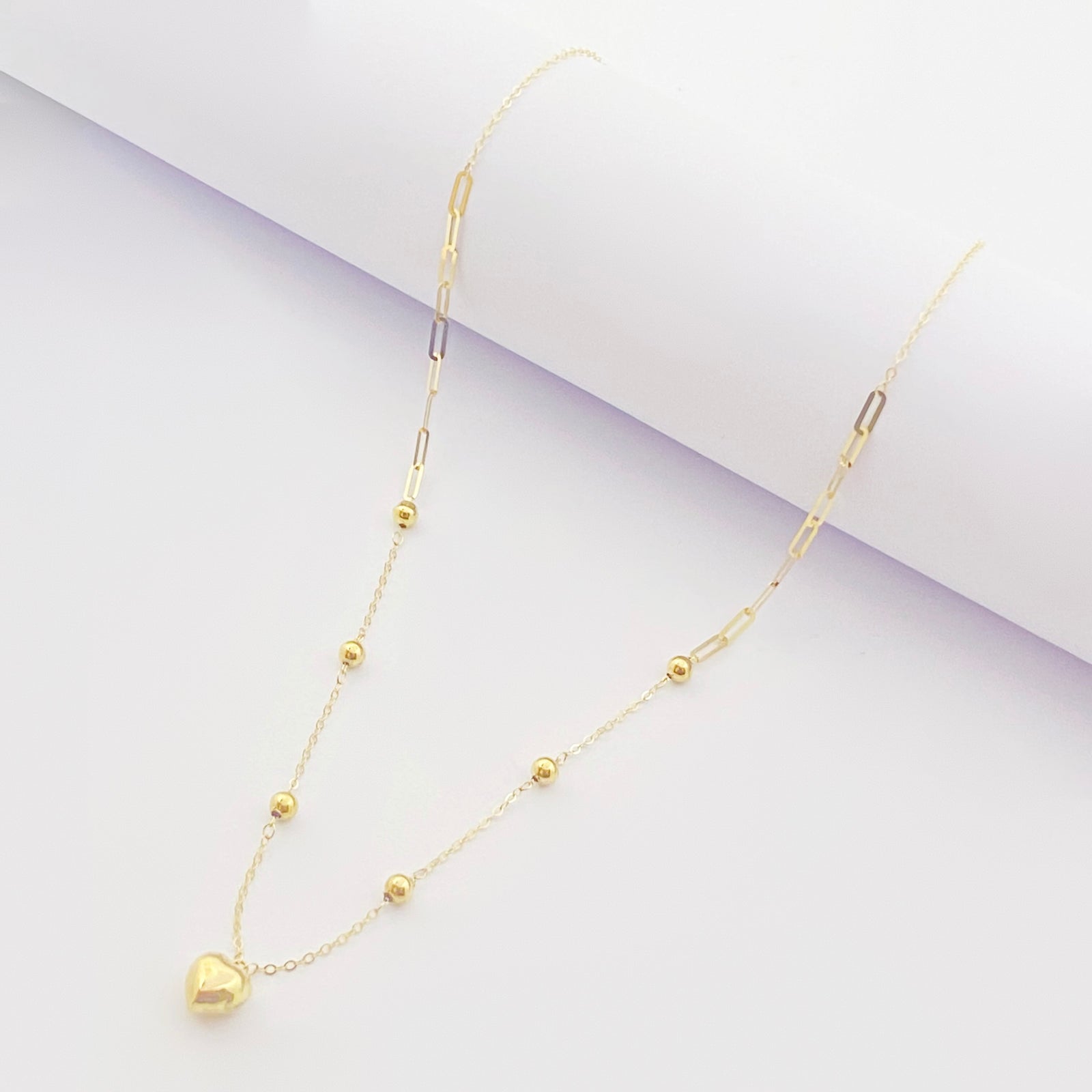 18K Gold Balls & Heart Necklace - 18k Gold Necklace - Embellish Gold