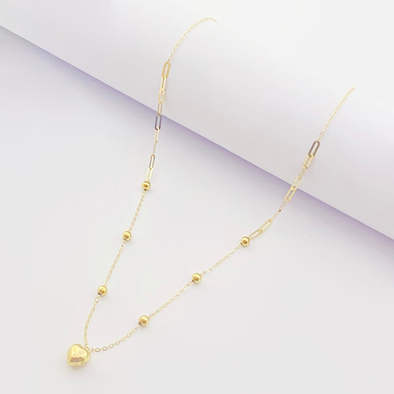 18K Gold Balls & Heart Necklace - 18k Gold Necklace - Embellish Gold