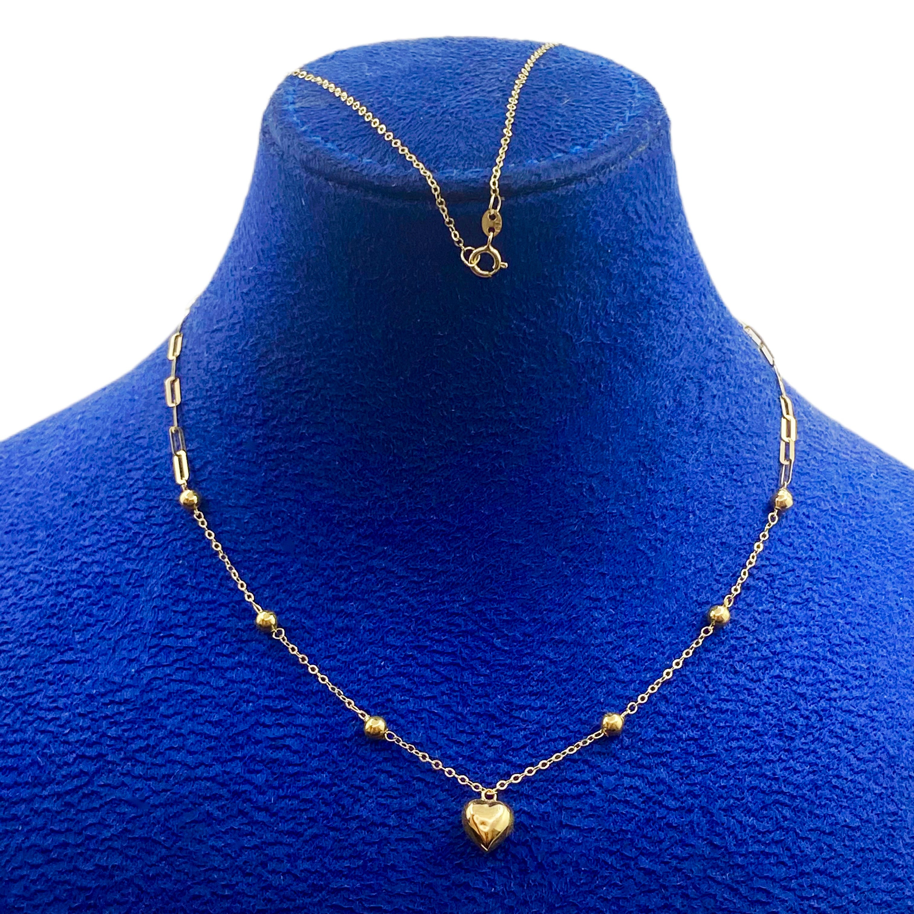 18K Real Gold Heart with Balls & Paper Clip Necklace - Embellish Gold