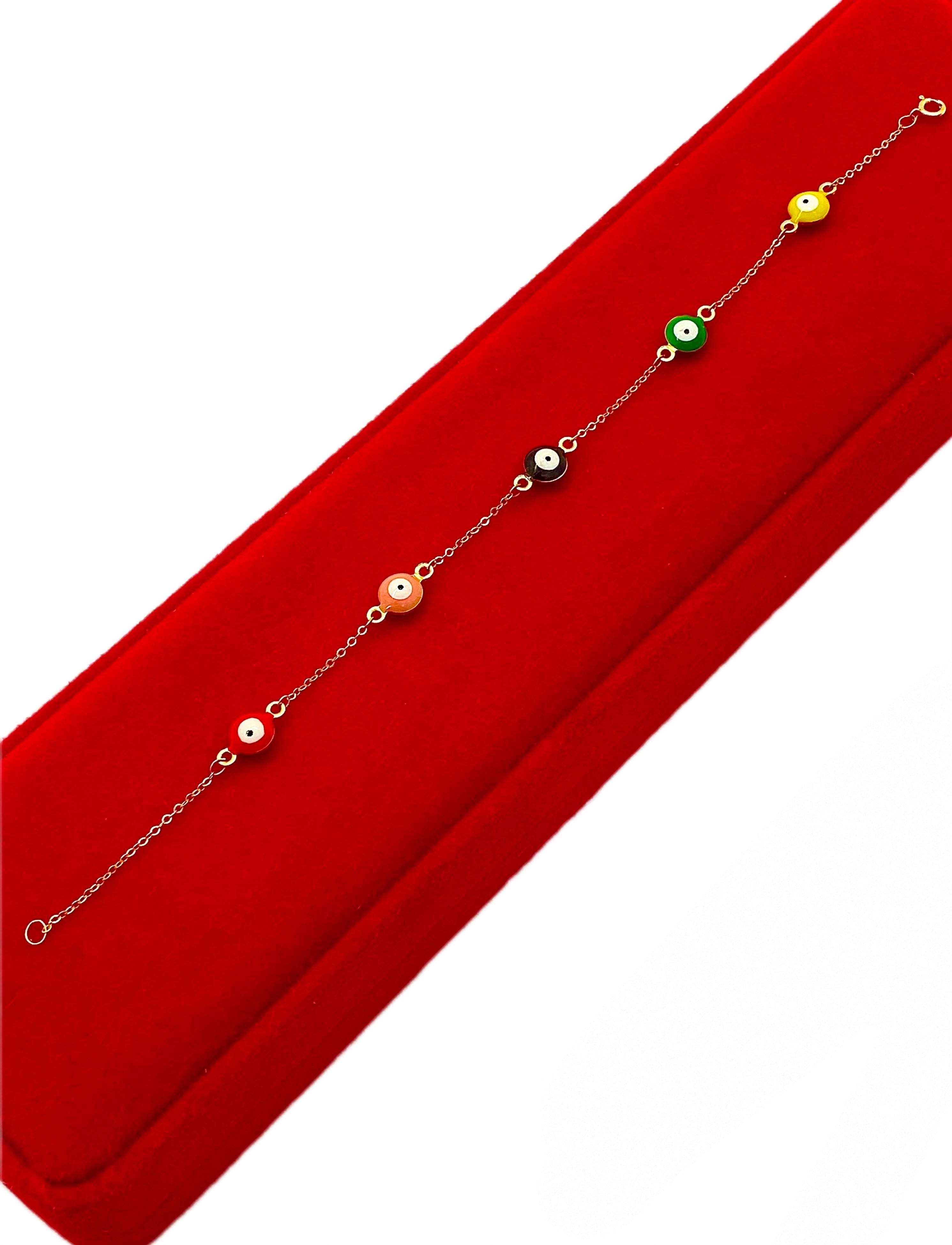 18K Real Gold 5 Evil Eye Pendant Bracelet.1 - Embellish Gold