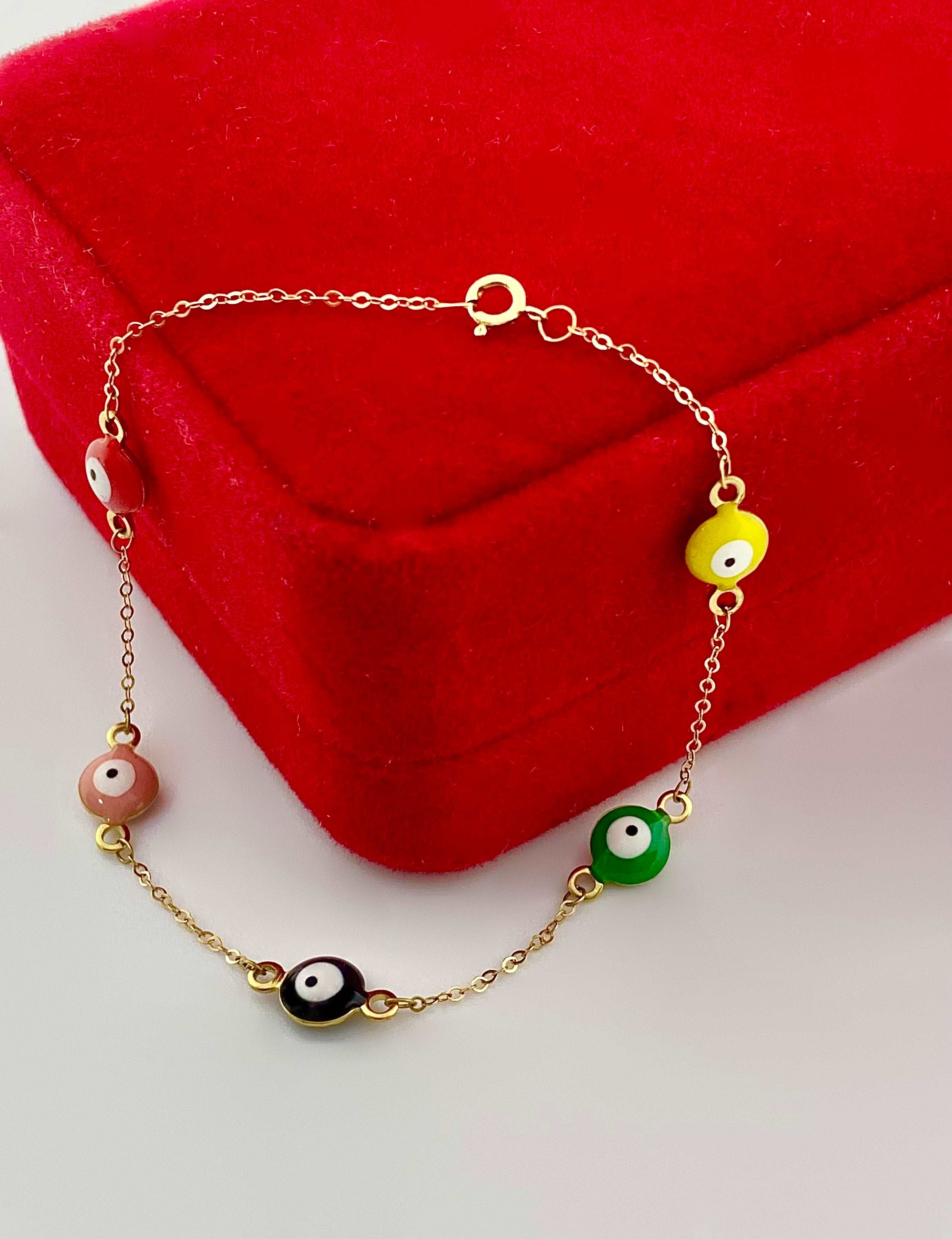 18K Real Gold 5 Evil Eye Pendant Bracelet.1 - Embellish Gold