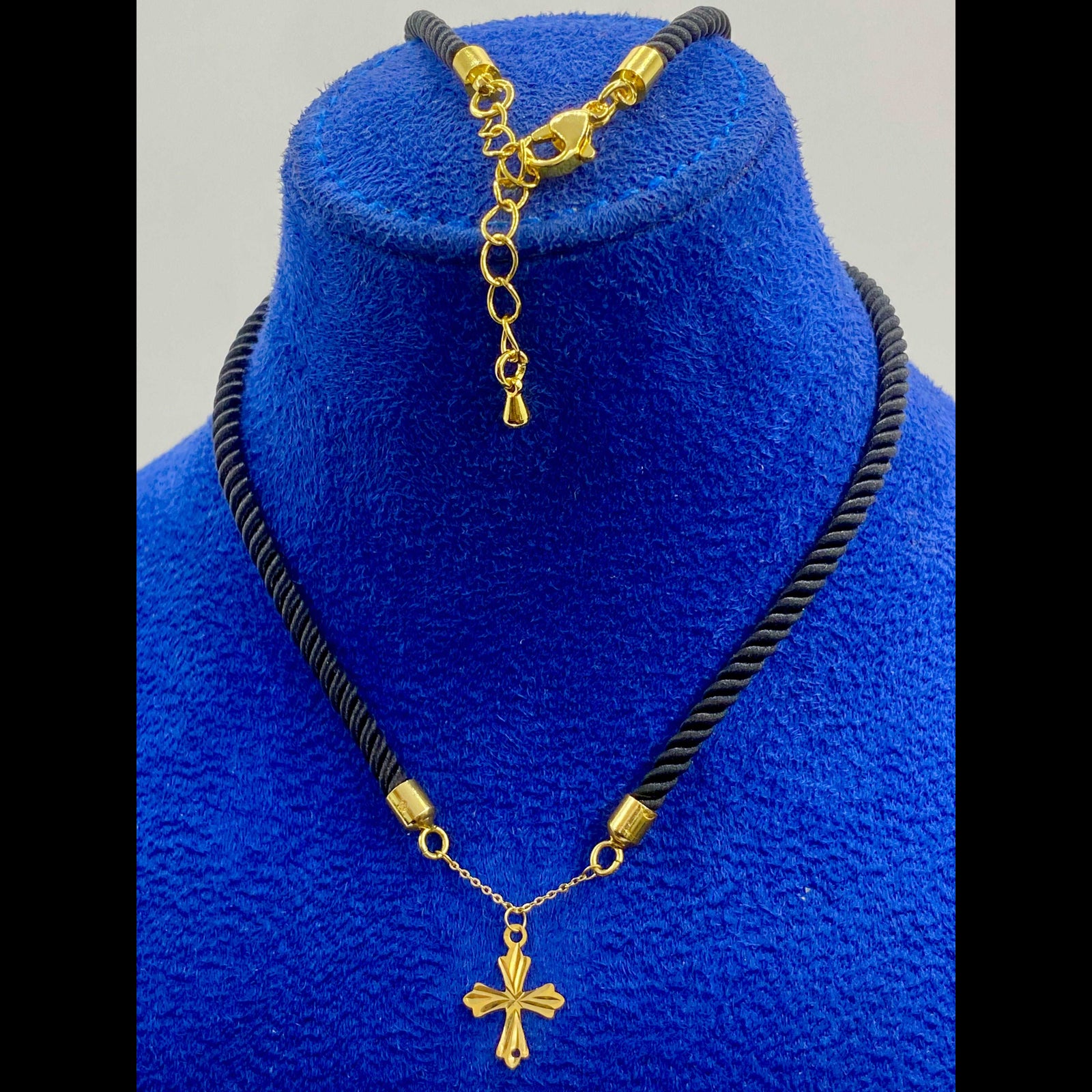 18K Gold Cross Pendant With Black Thread Adjustable Necklace - Necklaces - Embellish Gold